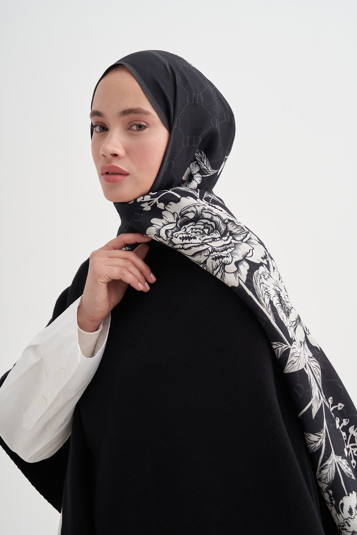 Floriva Monogram Viscose Scarf Black