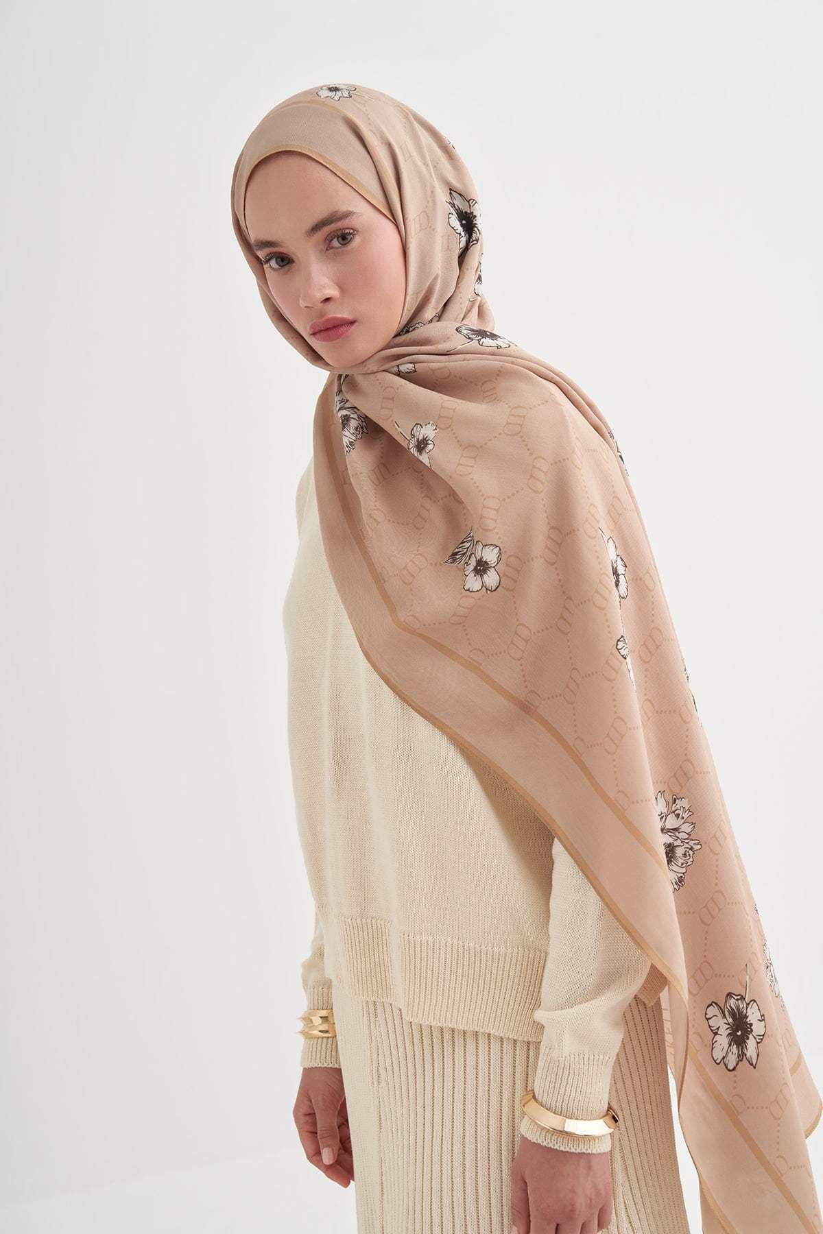 Floriva Monogram Viscose Scarf Ivory