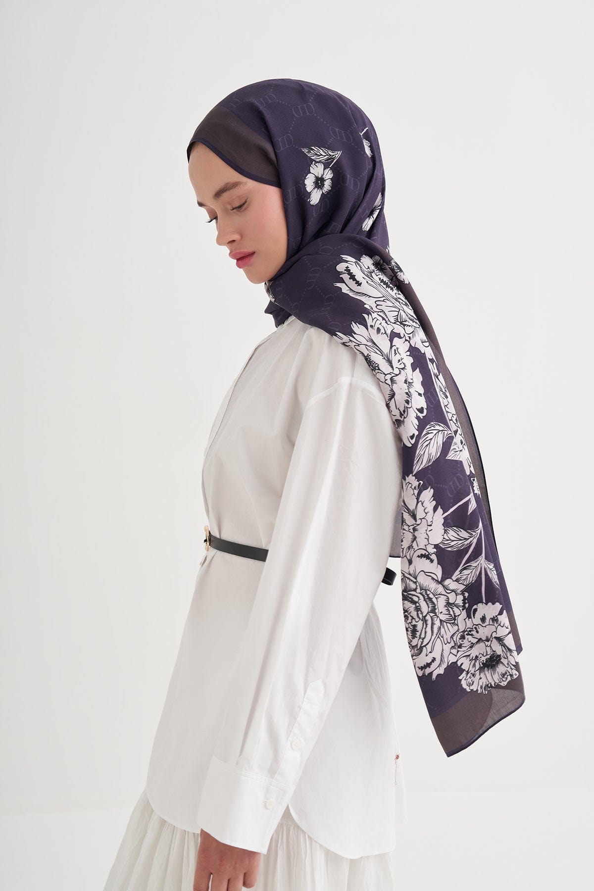 Floriva Monogram Viscose Scarf Purple Blue