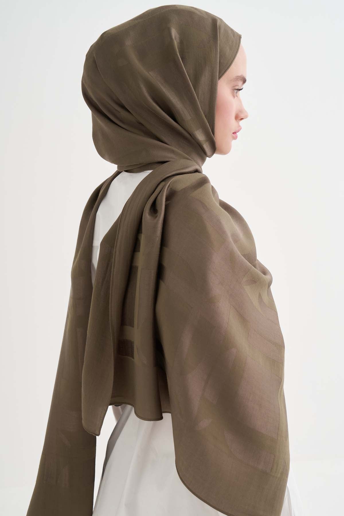 Geometrik Pattern Liora Cottton Scarf Olive Green