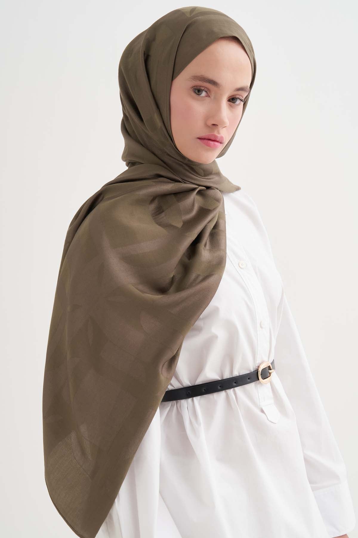 Geometrik Pattern Liora Cottton Scarf Olive Green