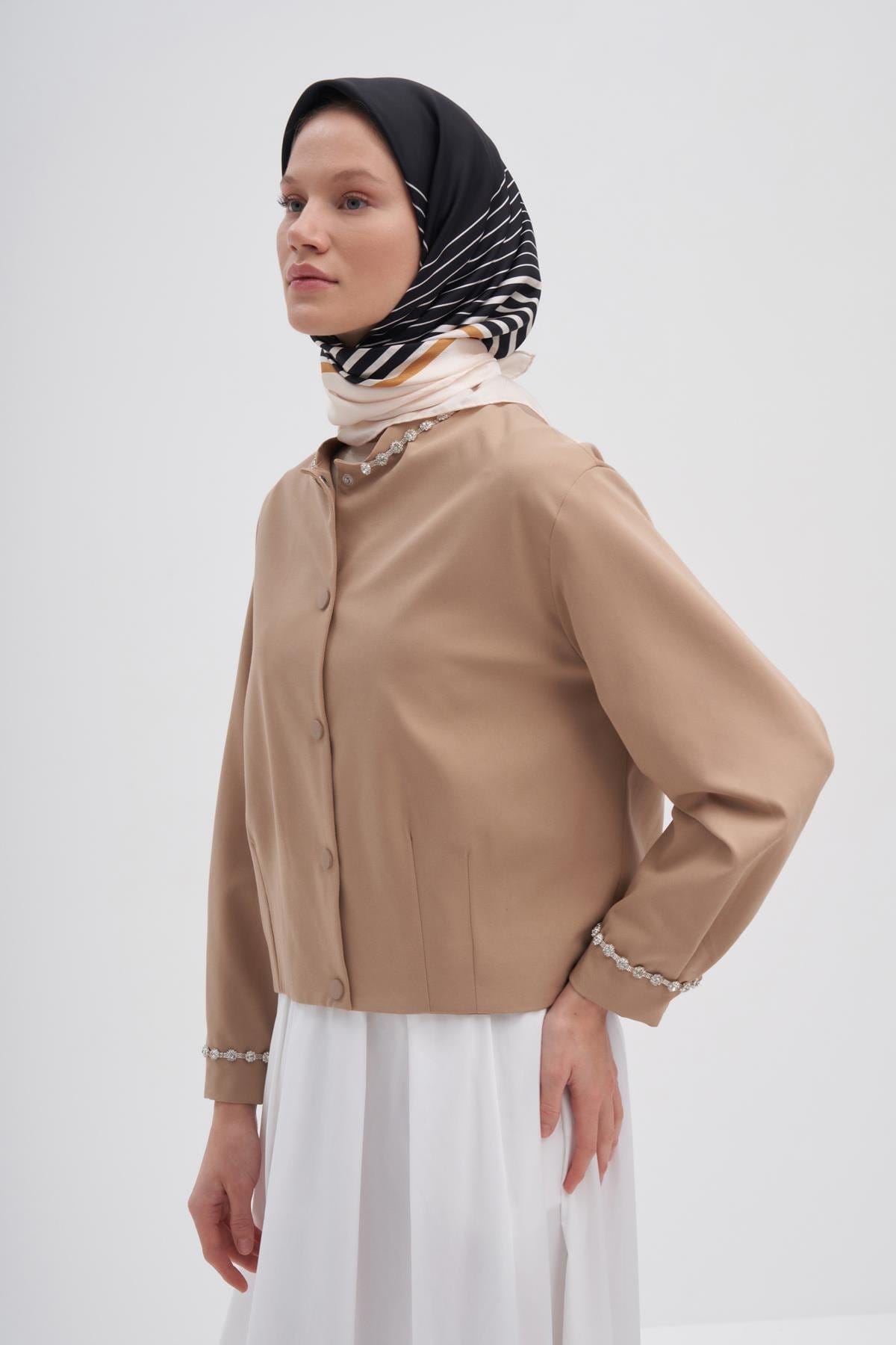 Geometry Camel Mulbary Silk Square Scarf