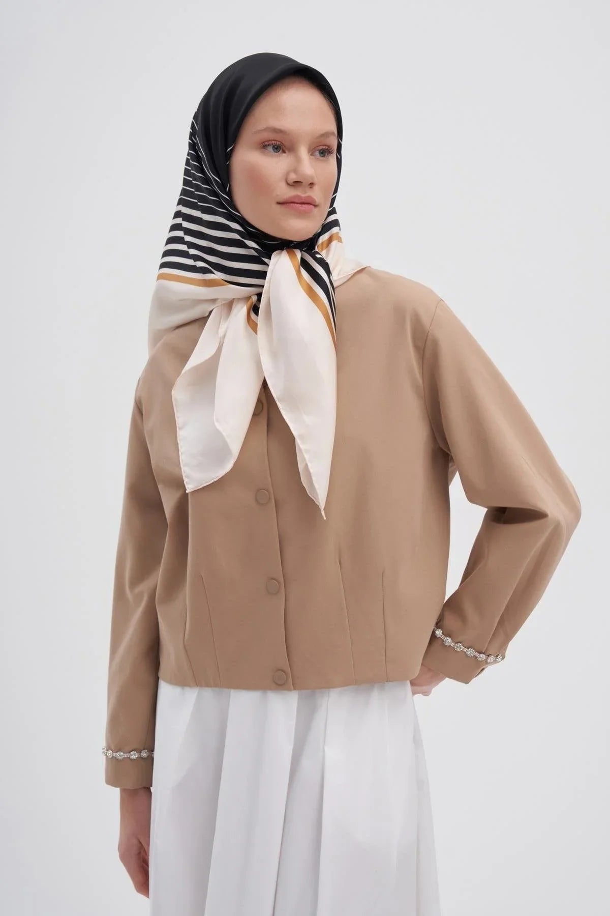 Geometry Camel Mulbary Silk Square Scarf