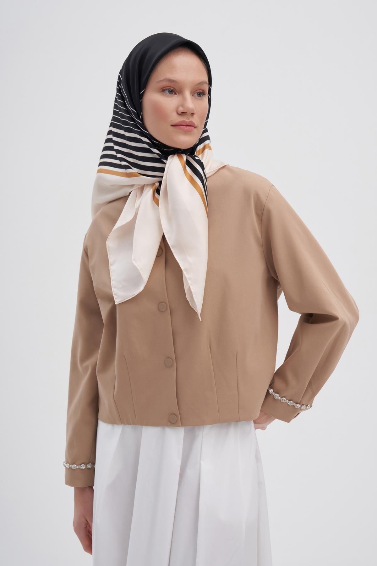 Geometry Camel Mulbary Silk Square Scarf