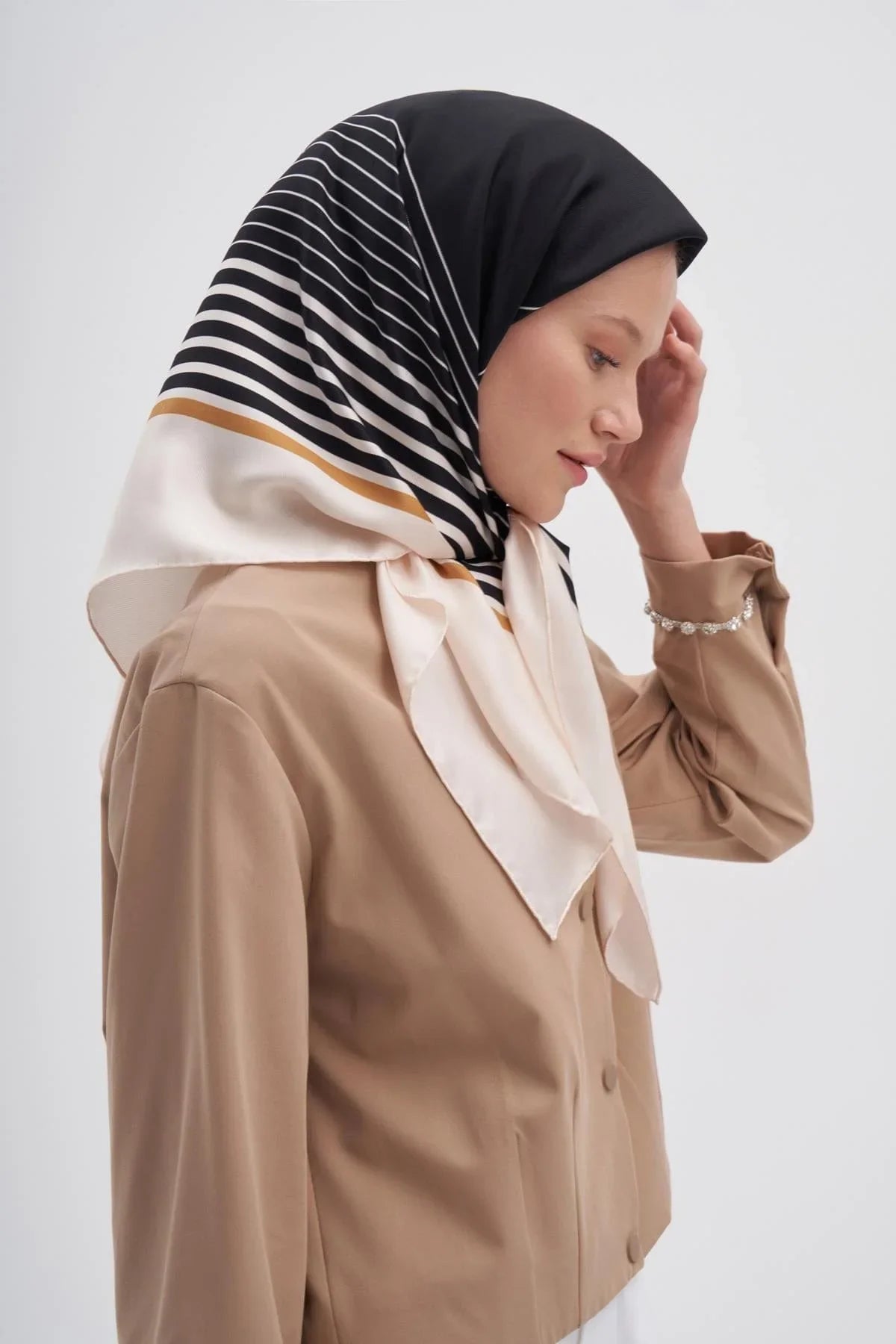 Geometry Camel Mulbary Silk Square Scarf