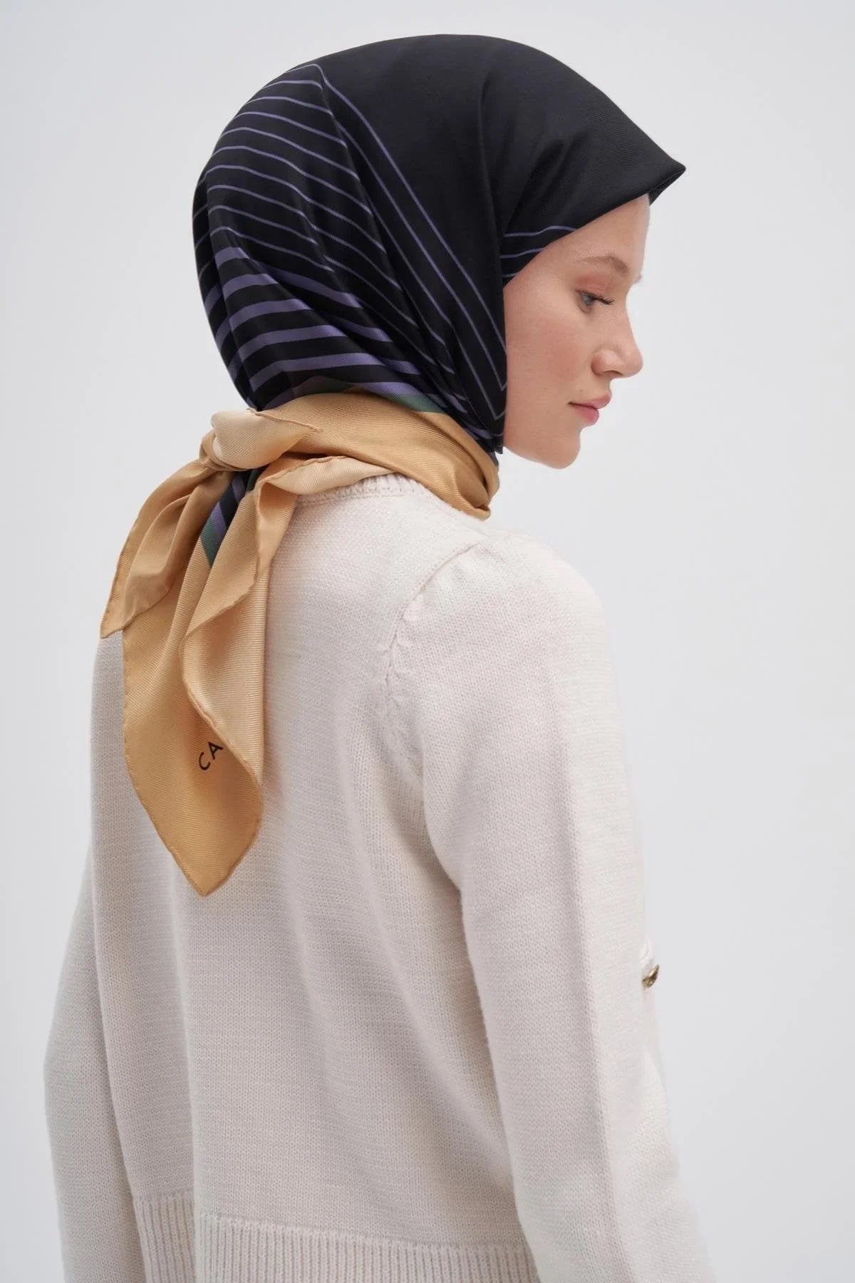 Geometry Gold Mulbary Silk Square Scarf