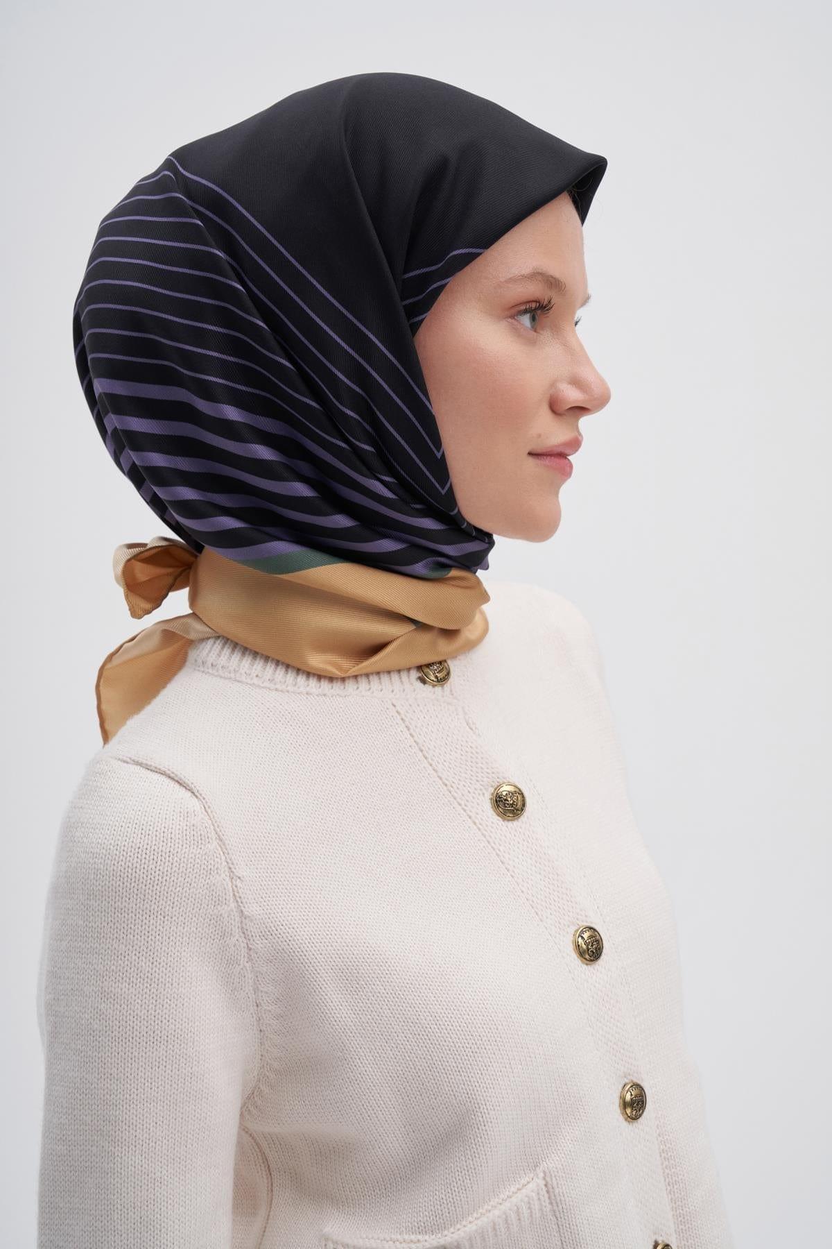 Geometry Gold Mulbary Silk Square Scarf