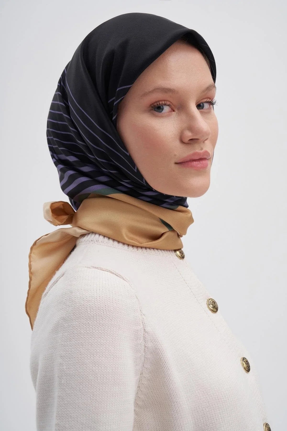 Geometry Gold Mulbary Silk Square Scarf