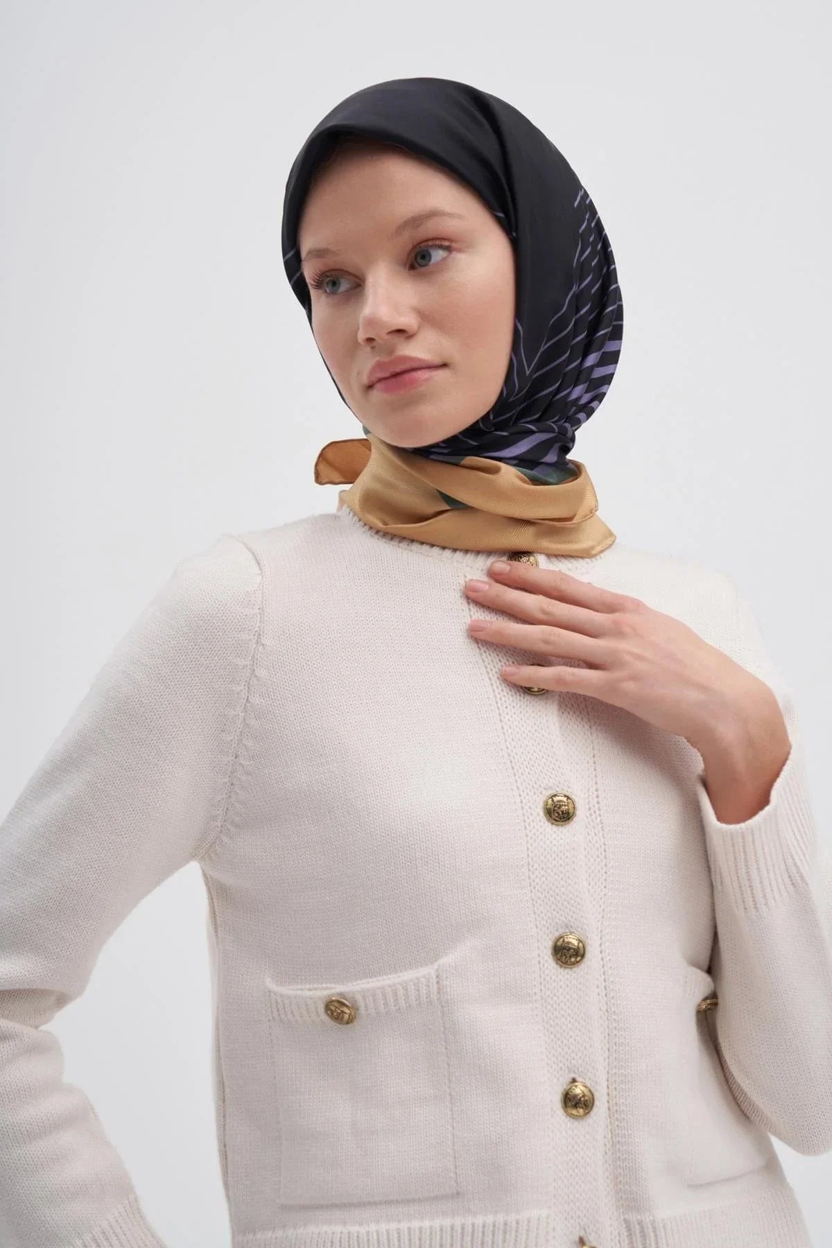 Geometry Gold Mulbary Silk Square Scarf