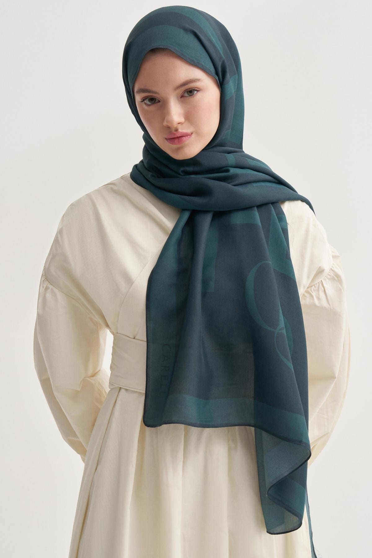 Glamour Monogram Viscose Scarf Emerald Green