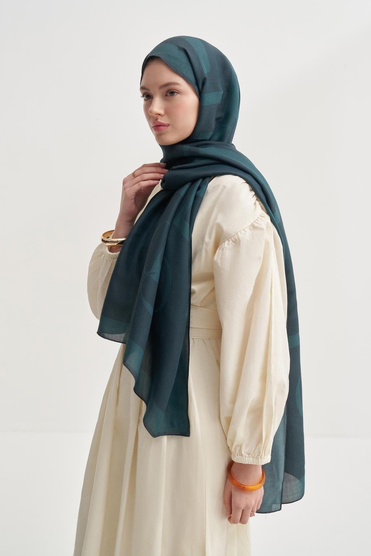 Glamour Monogram Viscose Scarf Emerald Green
