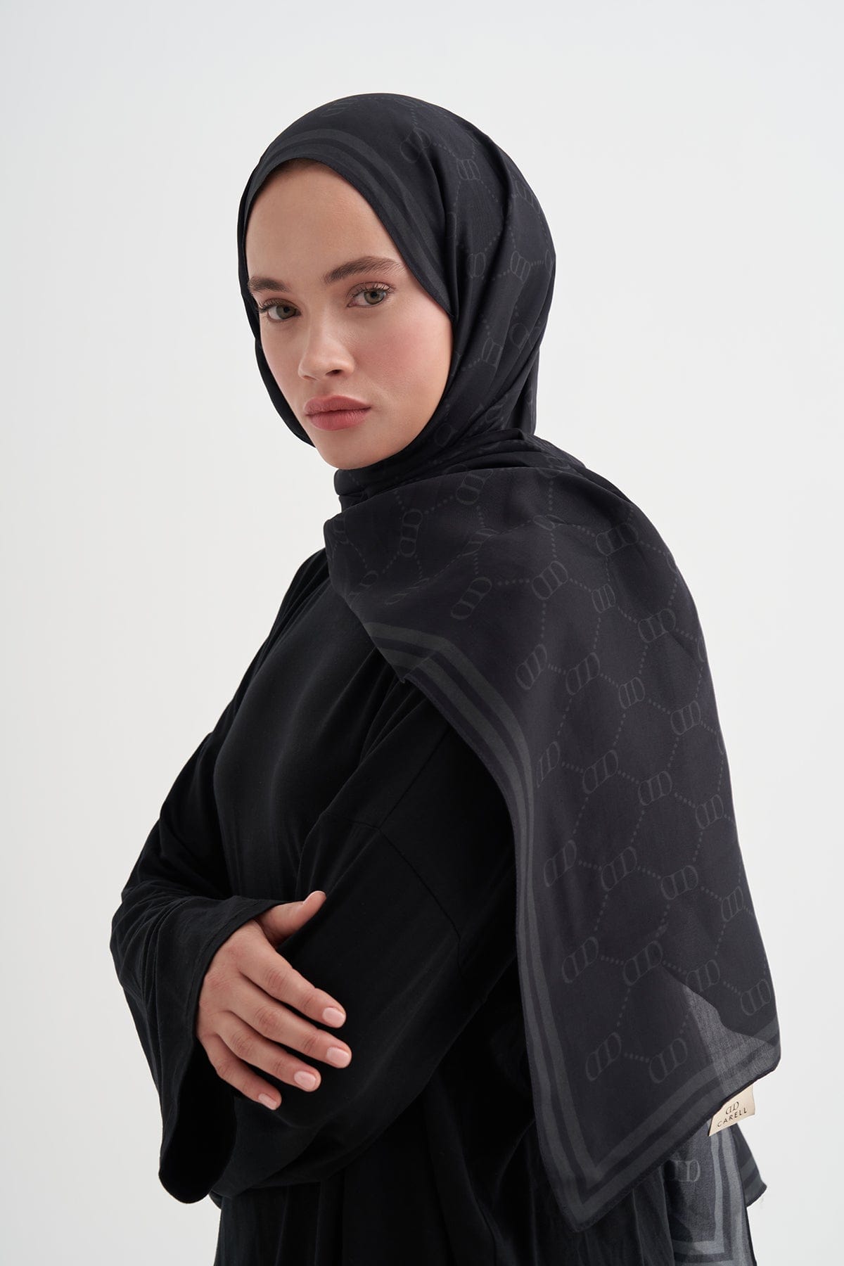 Grace Monogram Viscose Scarf Anthracite
