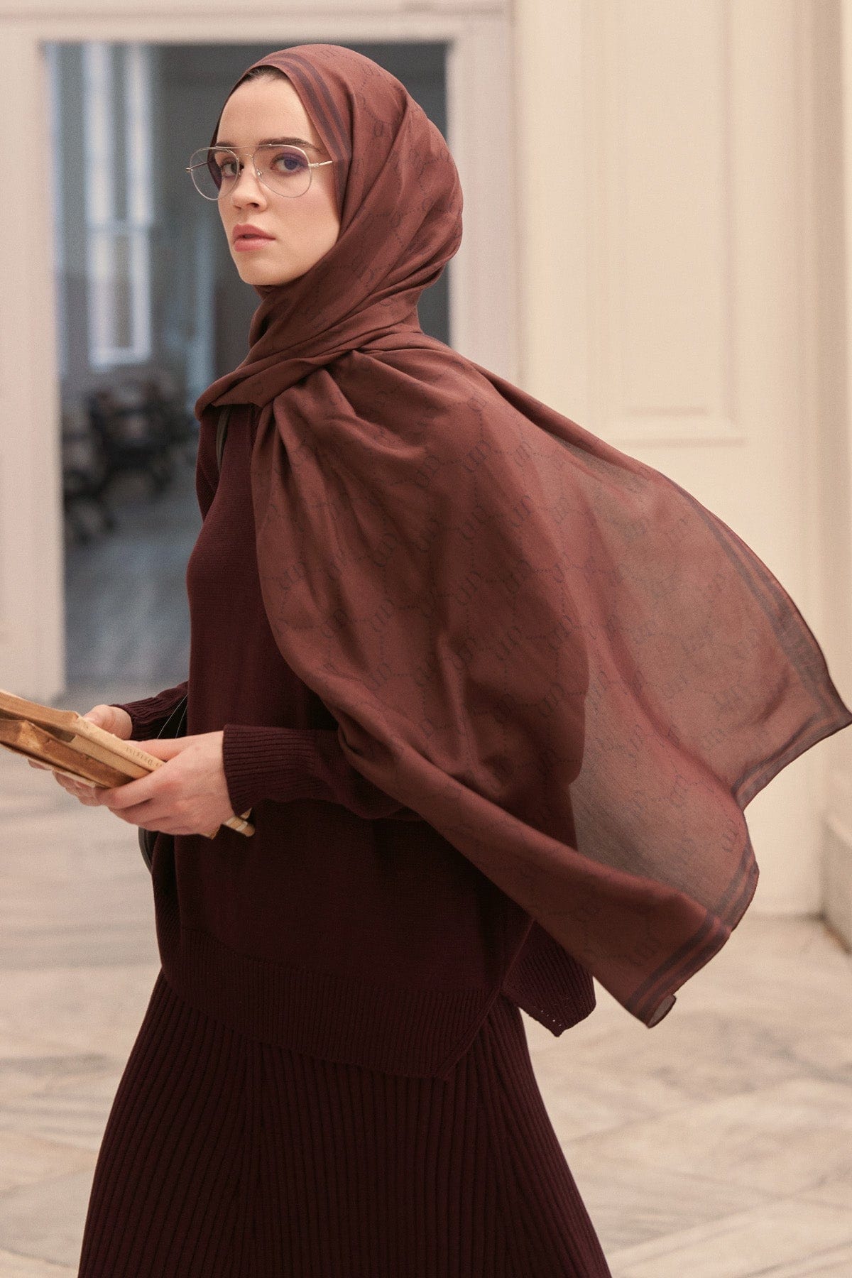 Grace Monogram Viscose Scarf Auburn