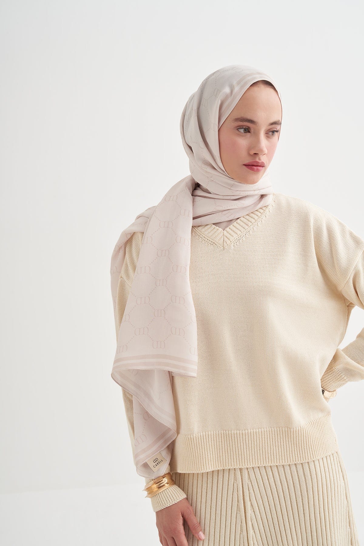 Grace Monogram Viscose Scarf Beige