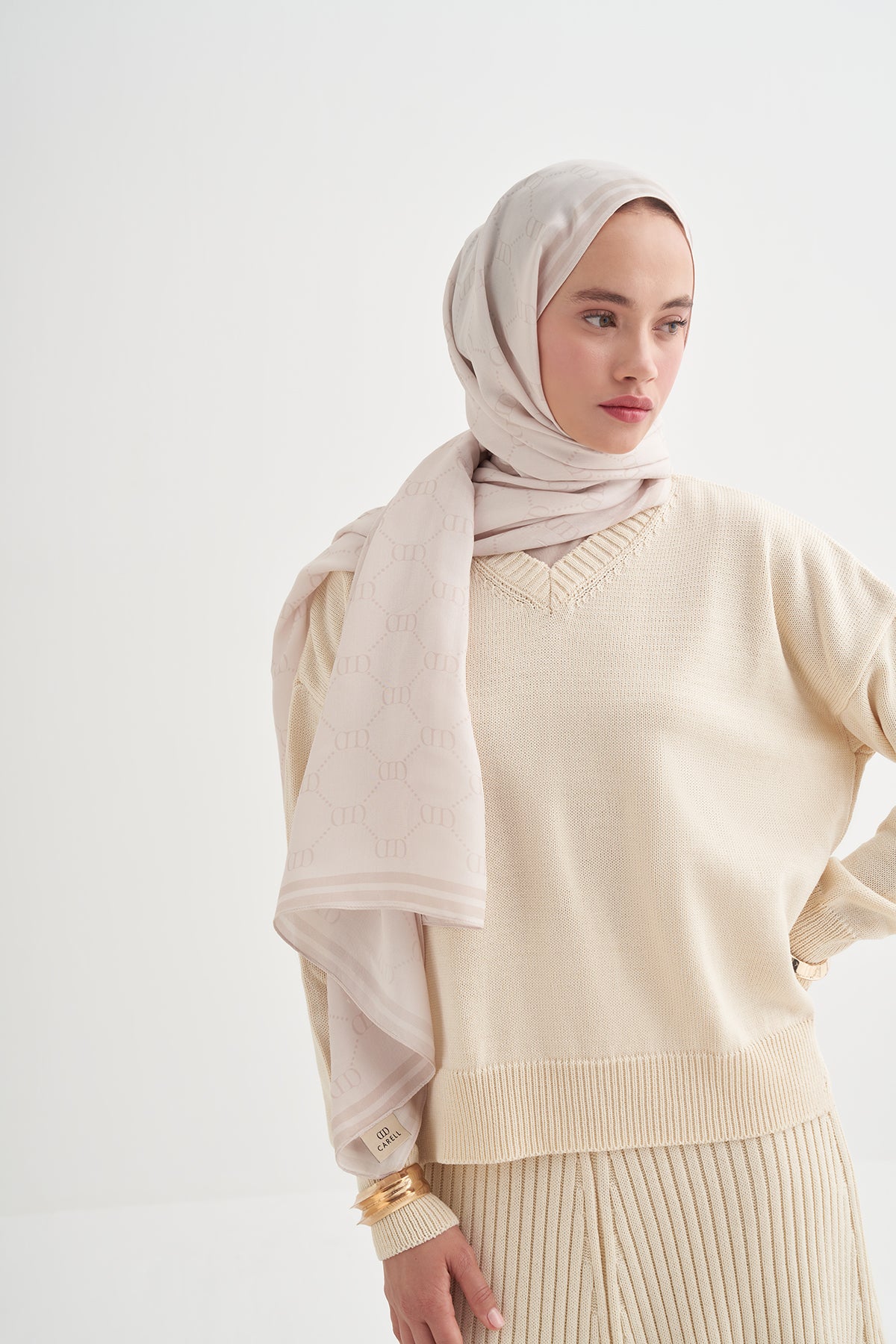 Grace Monogram Viscose Scarf Beige