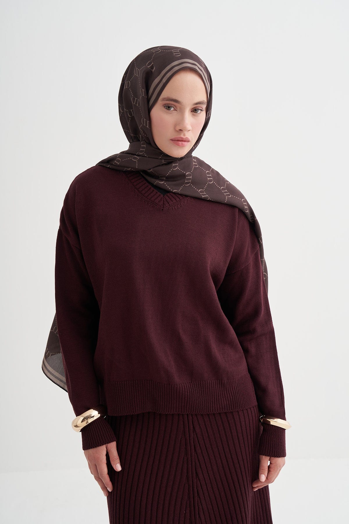Grace Monogram Viscose Scarf Dark Brown