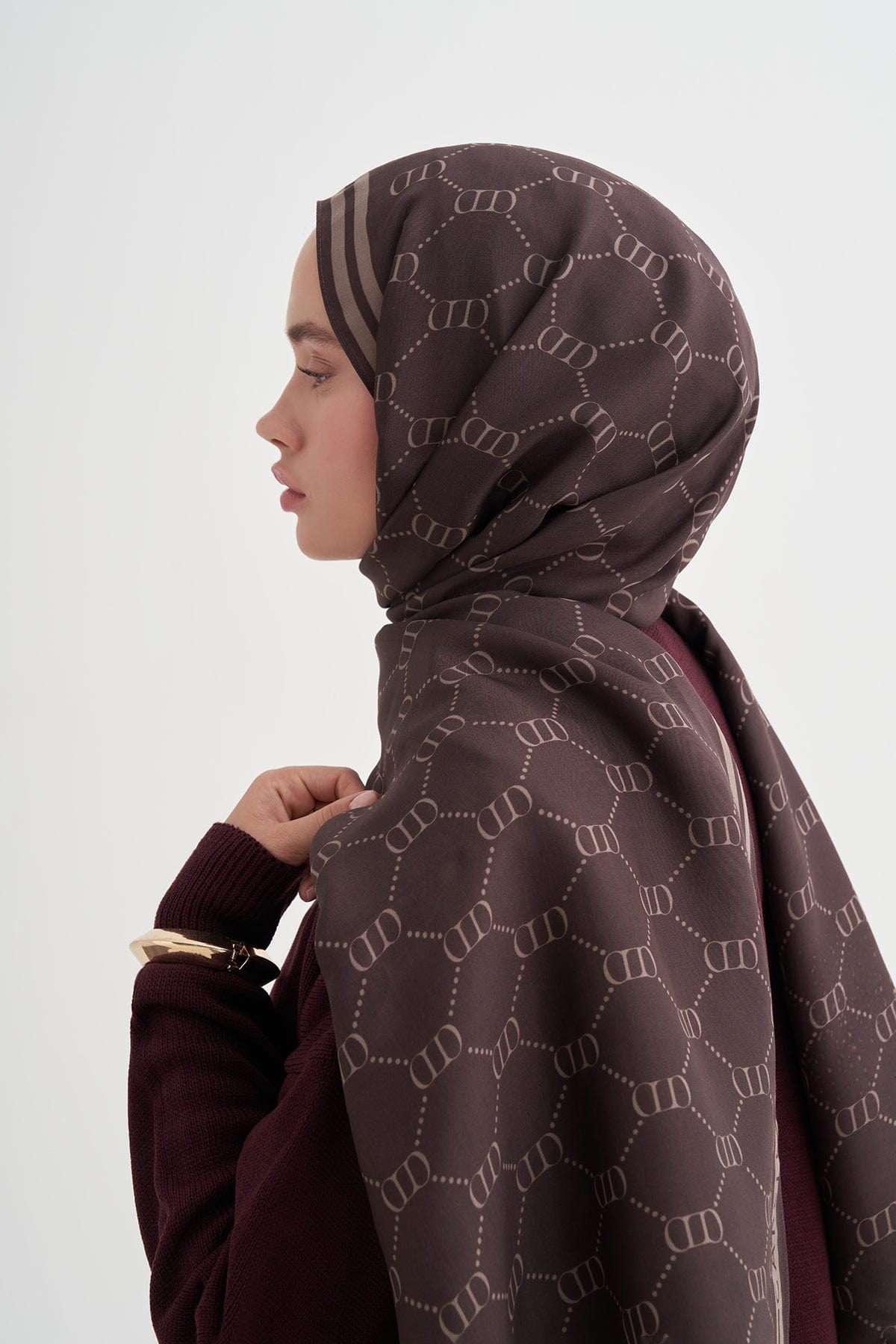 Grace Monogram Viscose Scarf Dark Brown