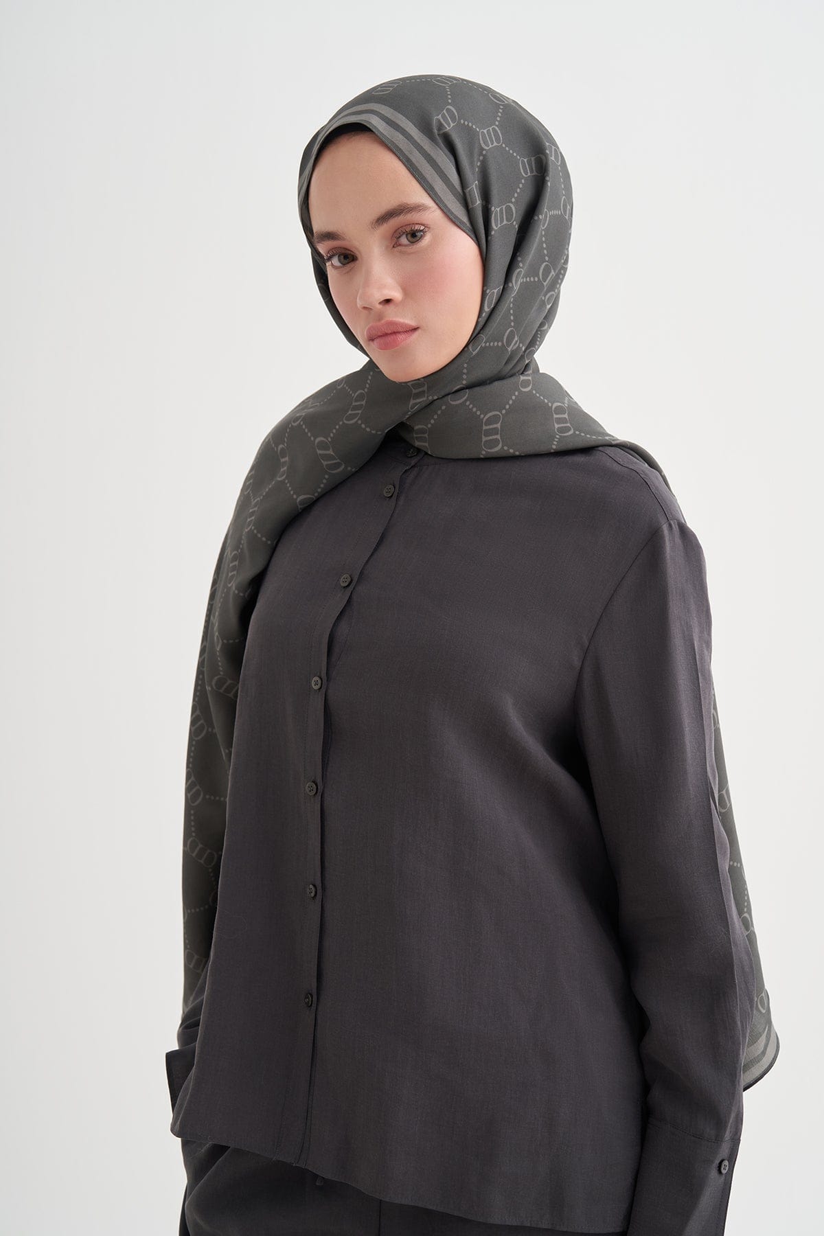 Grace Monogram Viscose Scarf Dark Gray