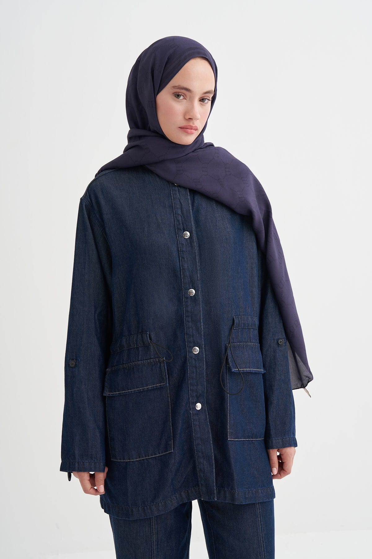 Grace Monogram Viscose Scarf Purple Blue