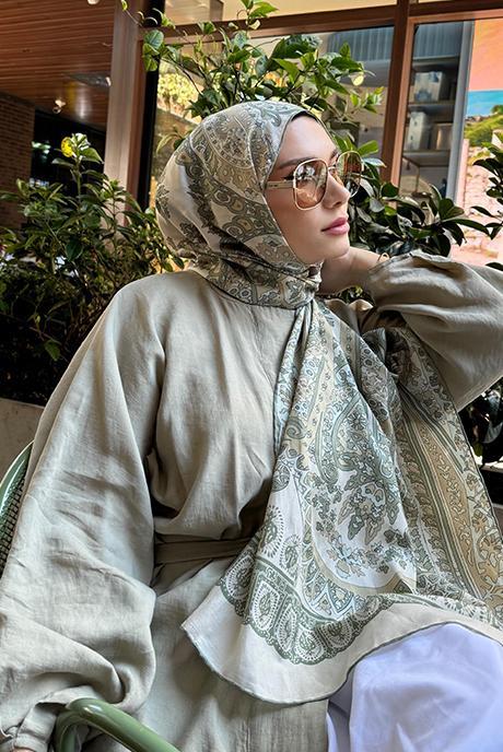 Güzide Mertcan's Choice: Bliss Comfy Silk Scarf Olive Green