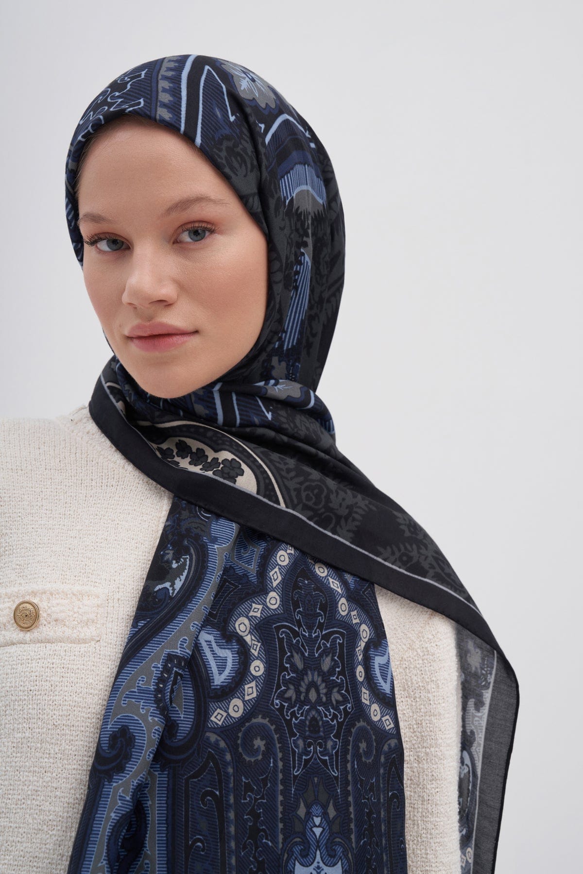 Harmony Early Silk Scarf  Blue