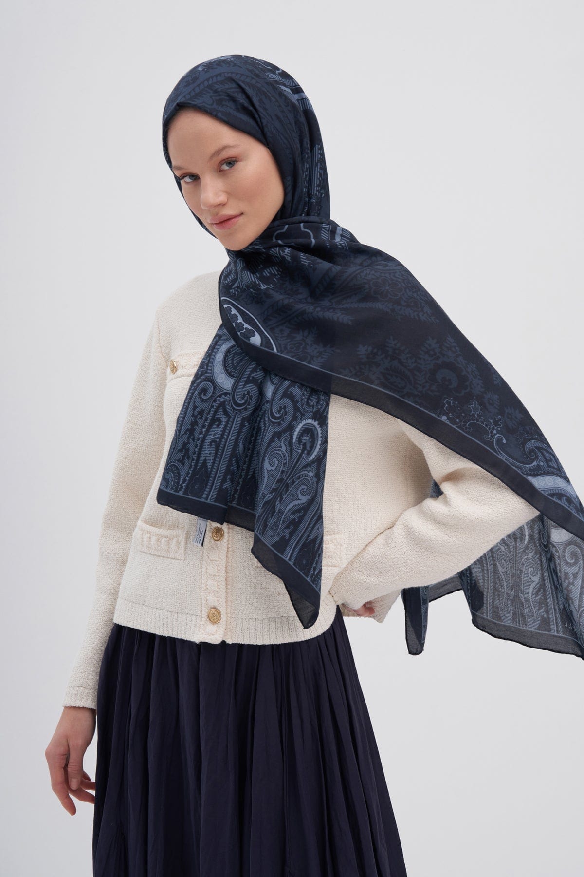 Harmony Early Silk Scarf Midnight Blue