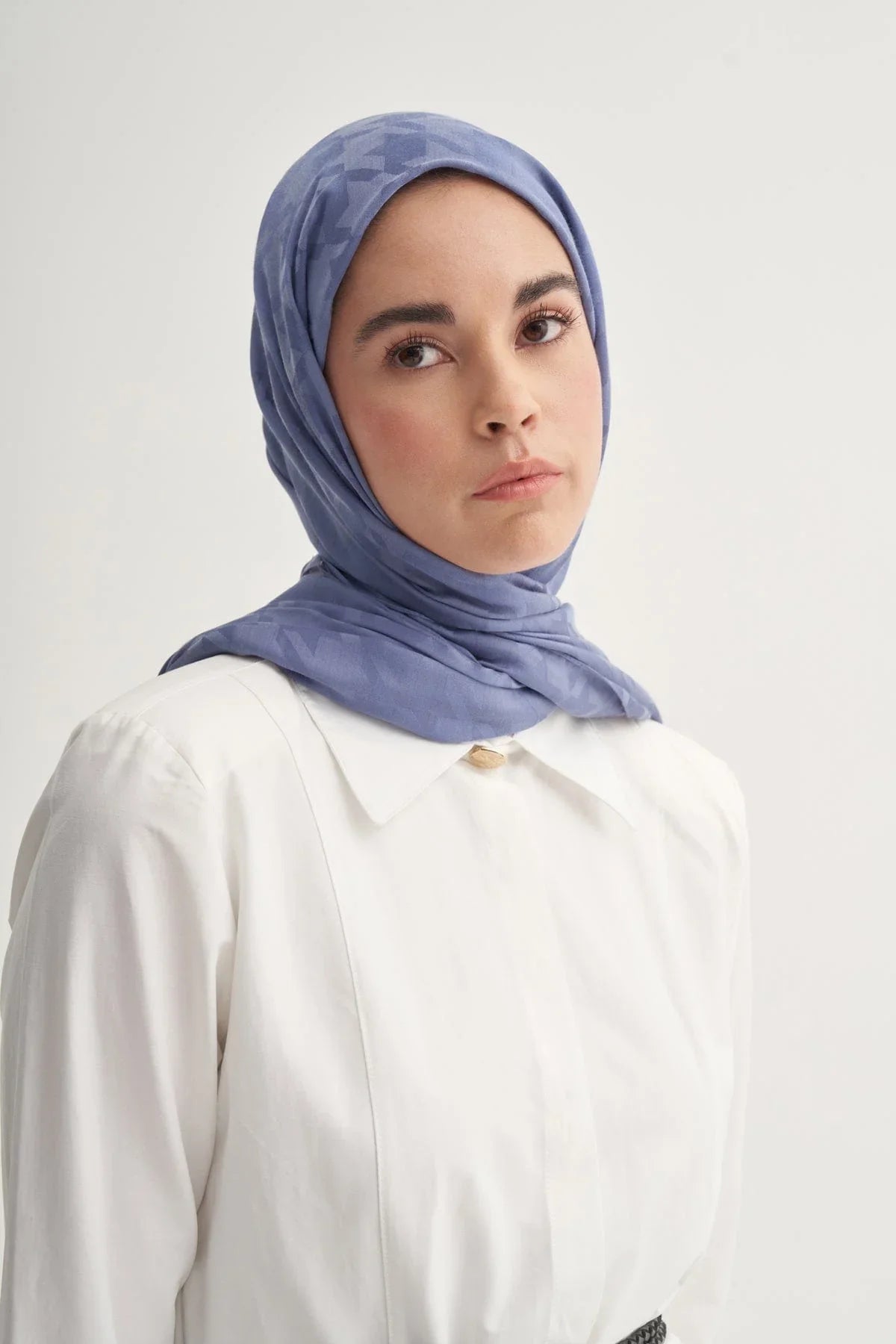 Houndstooth Jacquard Italian Silk Scarf Denim Blue