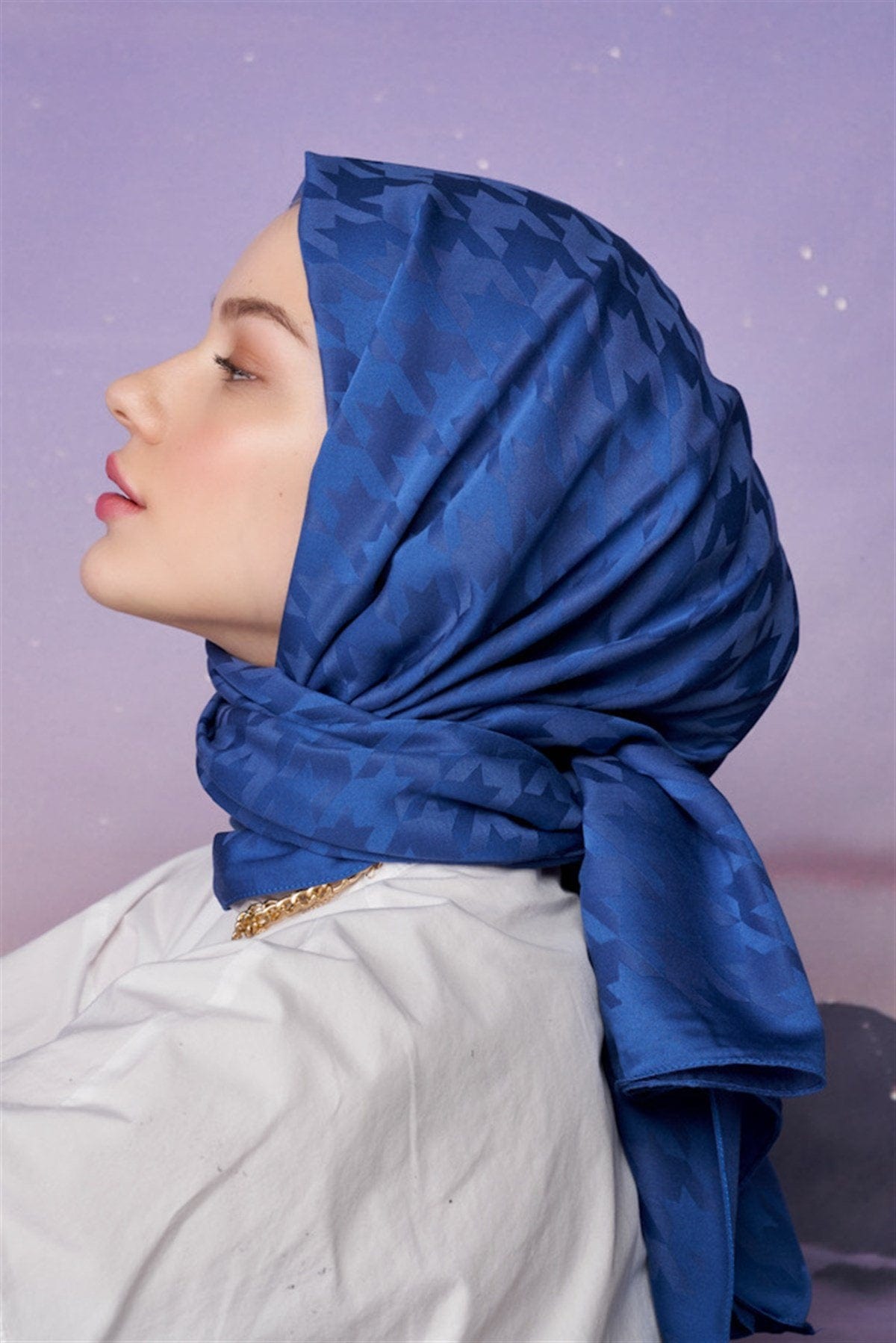 Houndstooth Jacquard Italian Silk Scarf Indigo