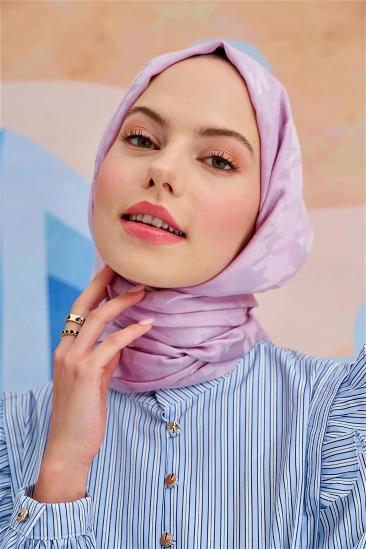 Houndstooth Jacquard Italian Silk Scarf Lilac