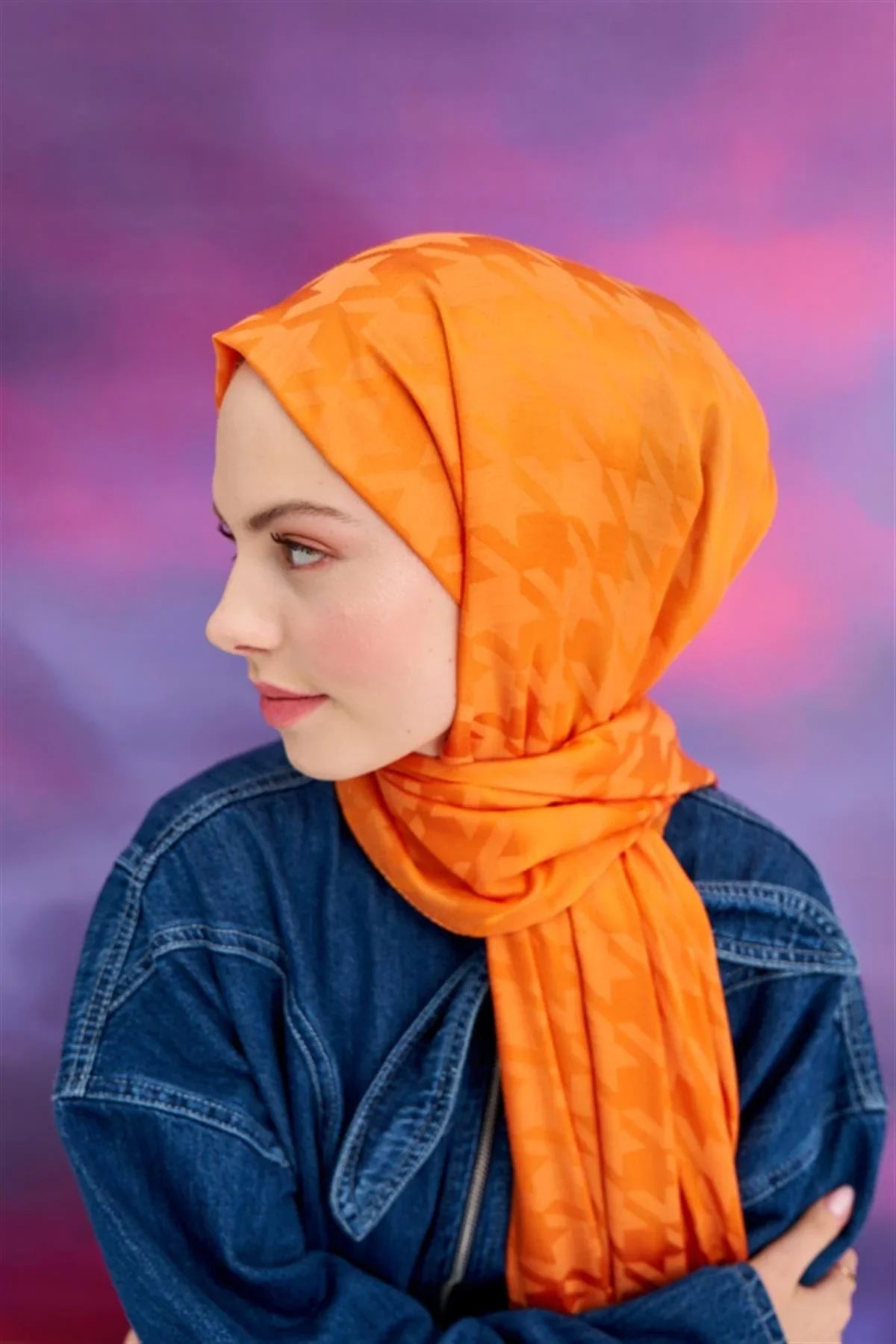 Houndstooth Jacquard Italian Silk Scarf Orange