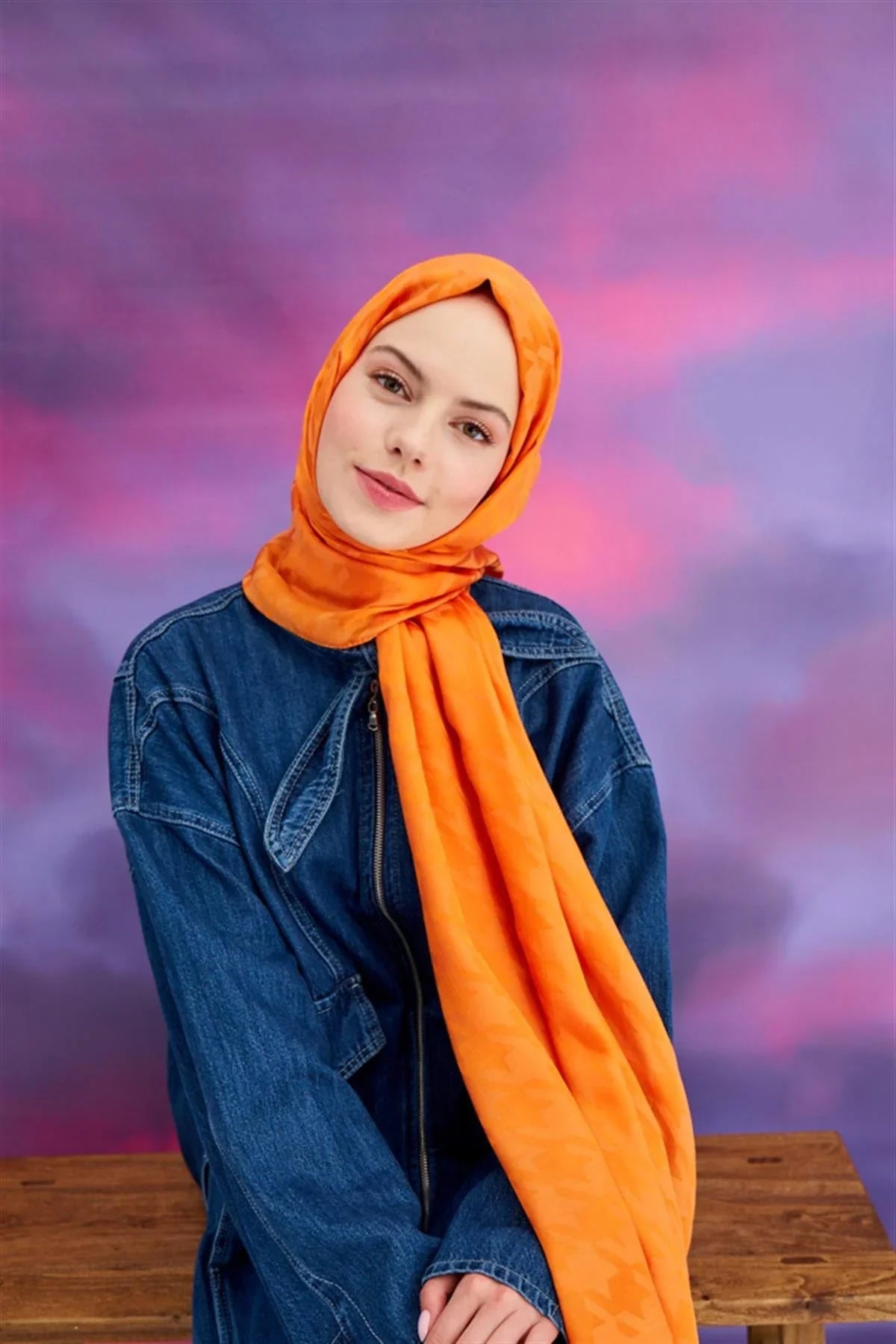 Houndstooth Jacquard Italian Silk Scarf Orange