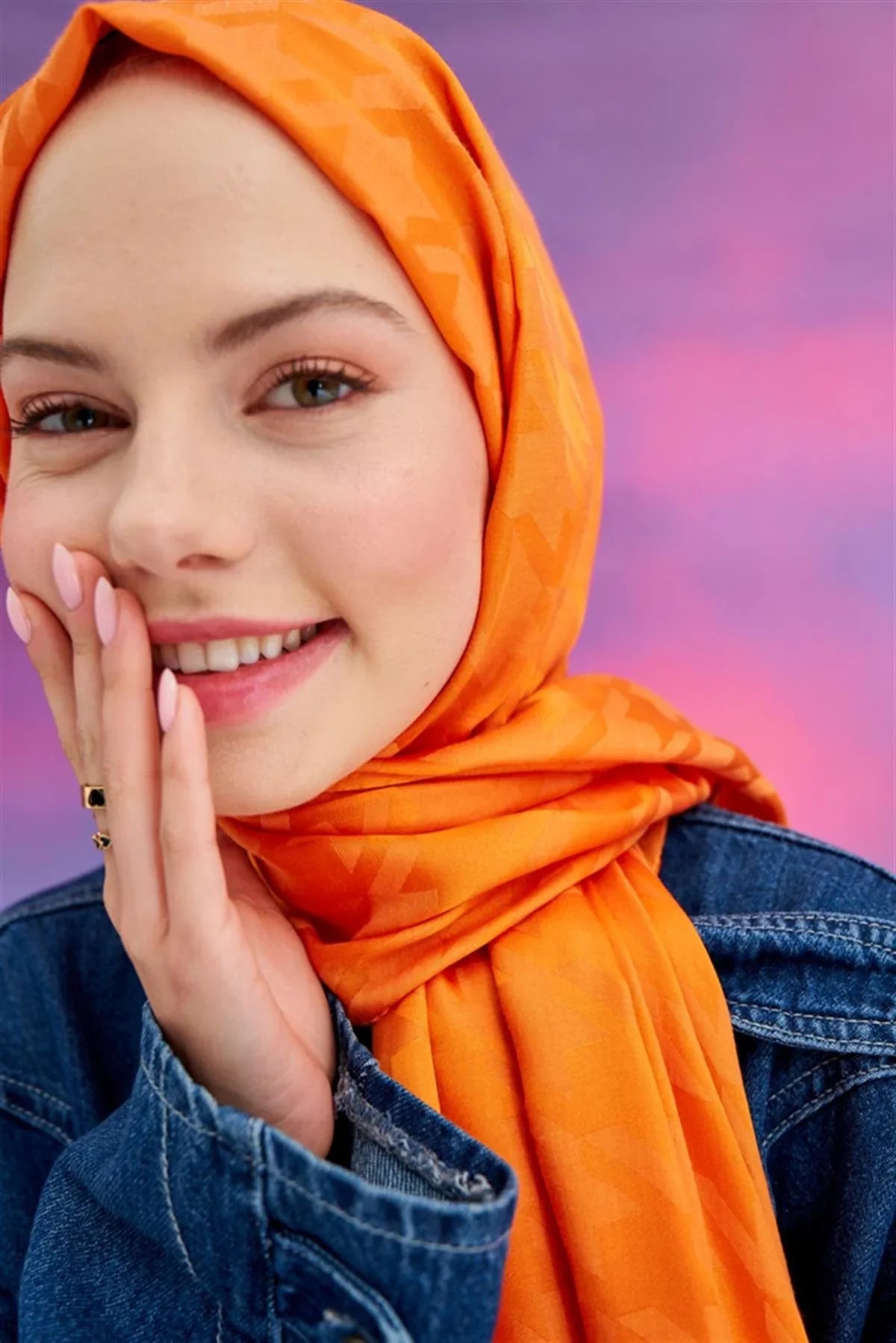 Houndstooth Jacquard Italian Silk Scarf Orange
