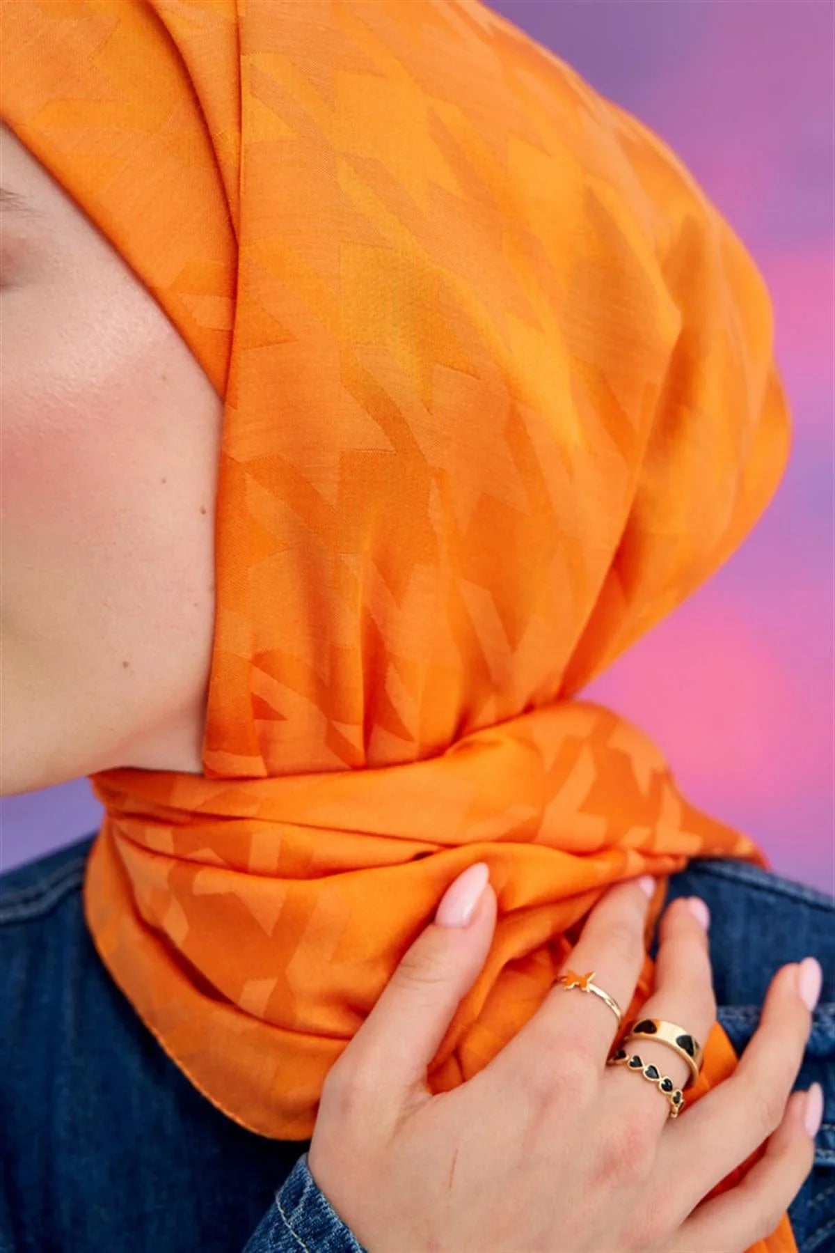 Houndstooth Jacquard Italian Silk Scarf Orange