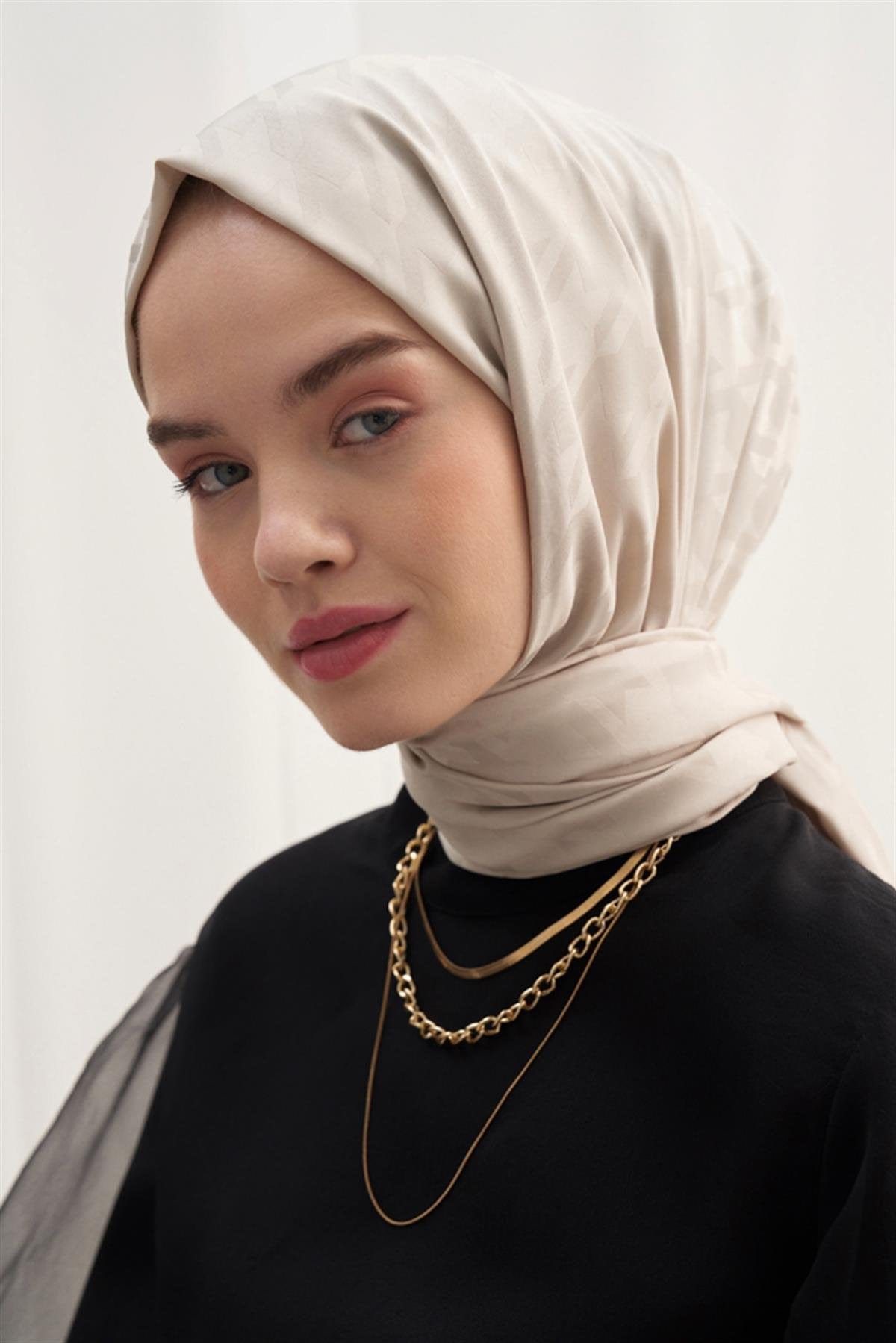 Houndstooth Pattern Cotton Silk Scarf Camel