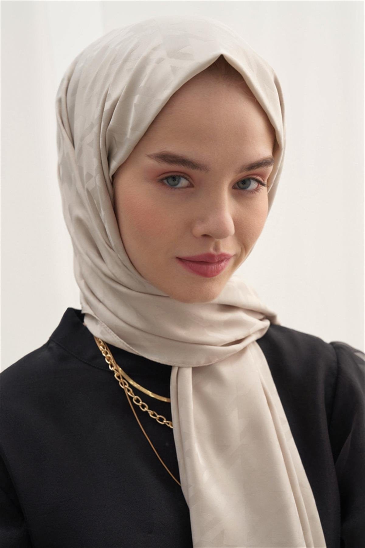 Houndstooth Pattern Cotton Silk Scarf Camel