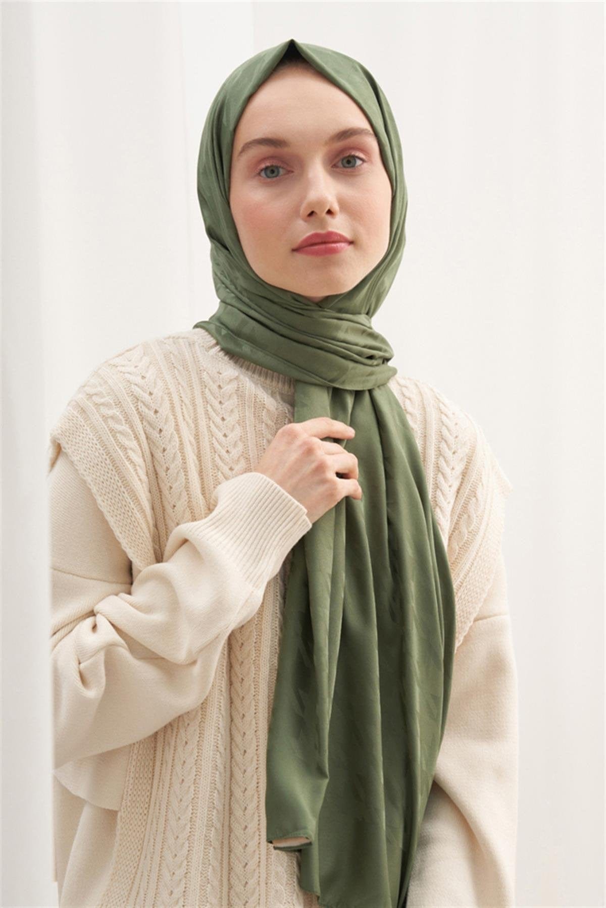 Houndstooth Pattern Cotton Silk Scarf Evergreen