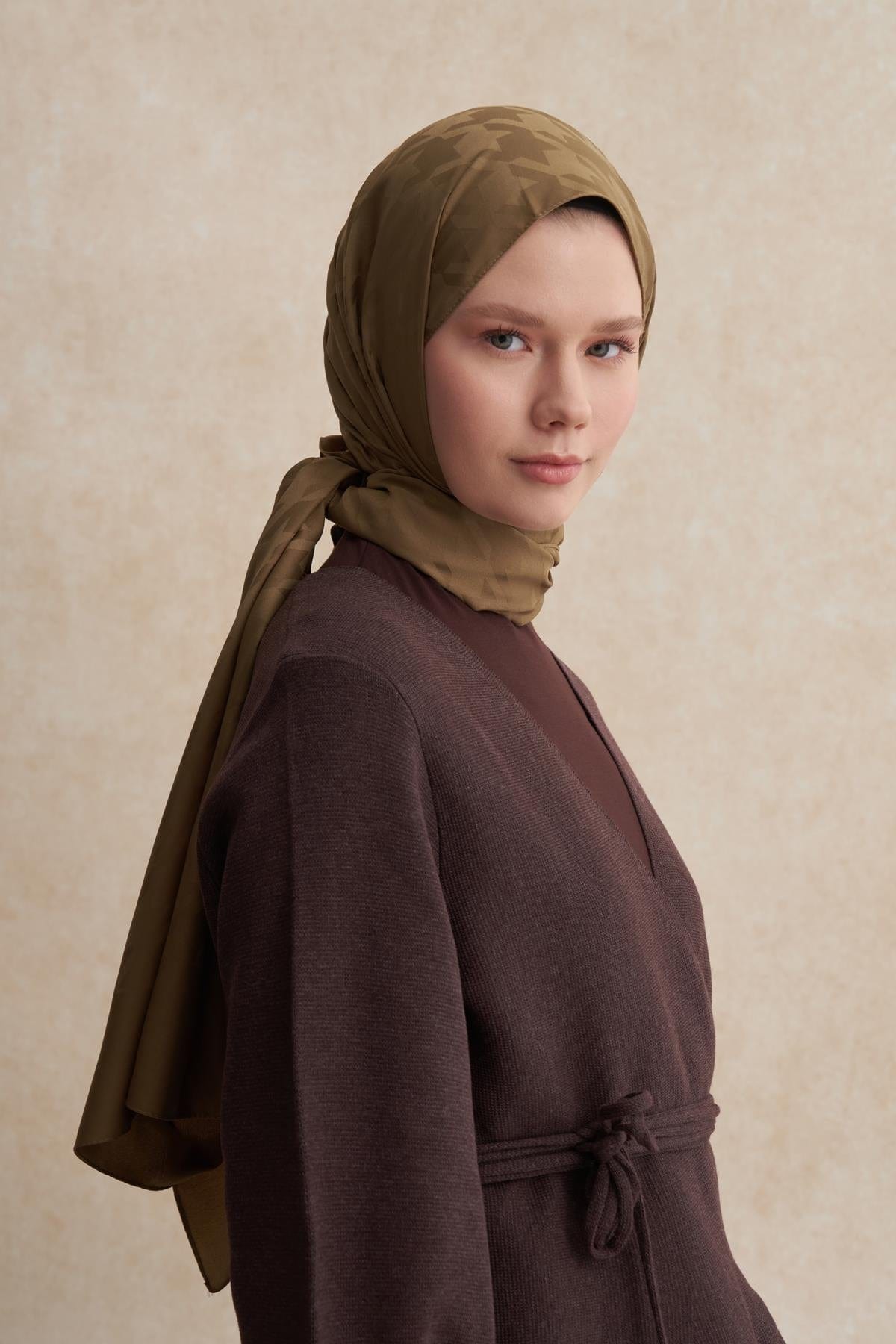 Houndstooth Pattern Cotton Silk Scarf Hazel