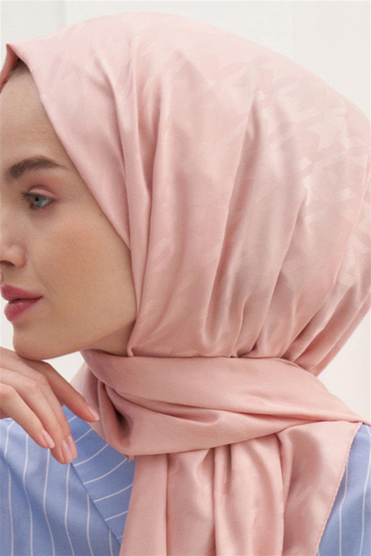 Houndstooth Pattern Cotton Silk Scarf Powder Pink