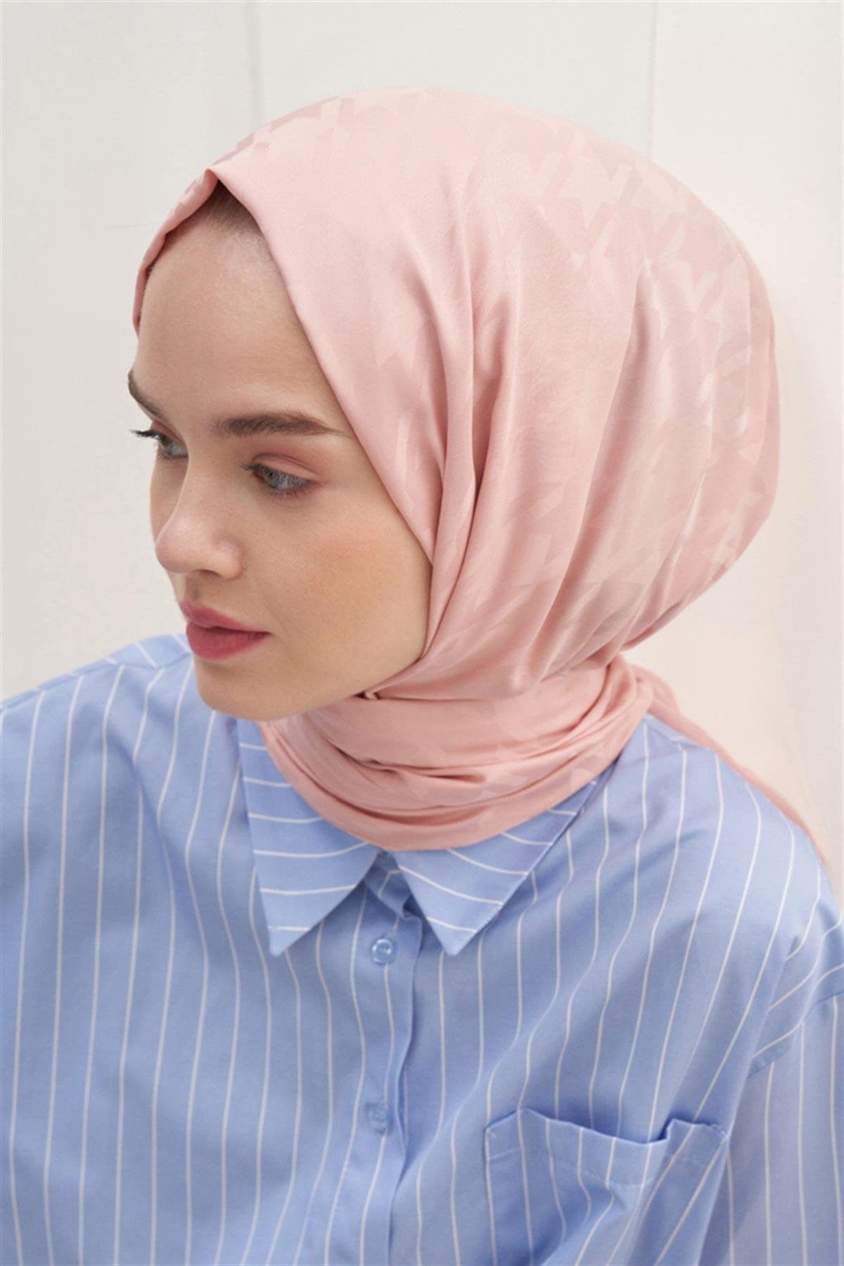 Houndstooth Pattern Cotton Silk Scarf Powder Pink