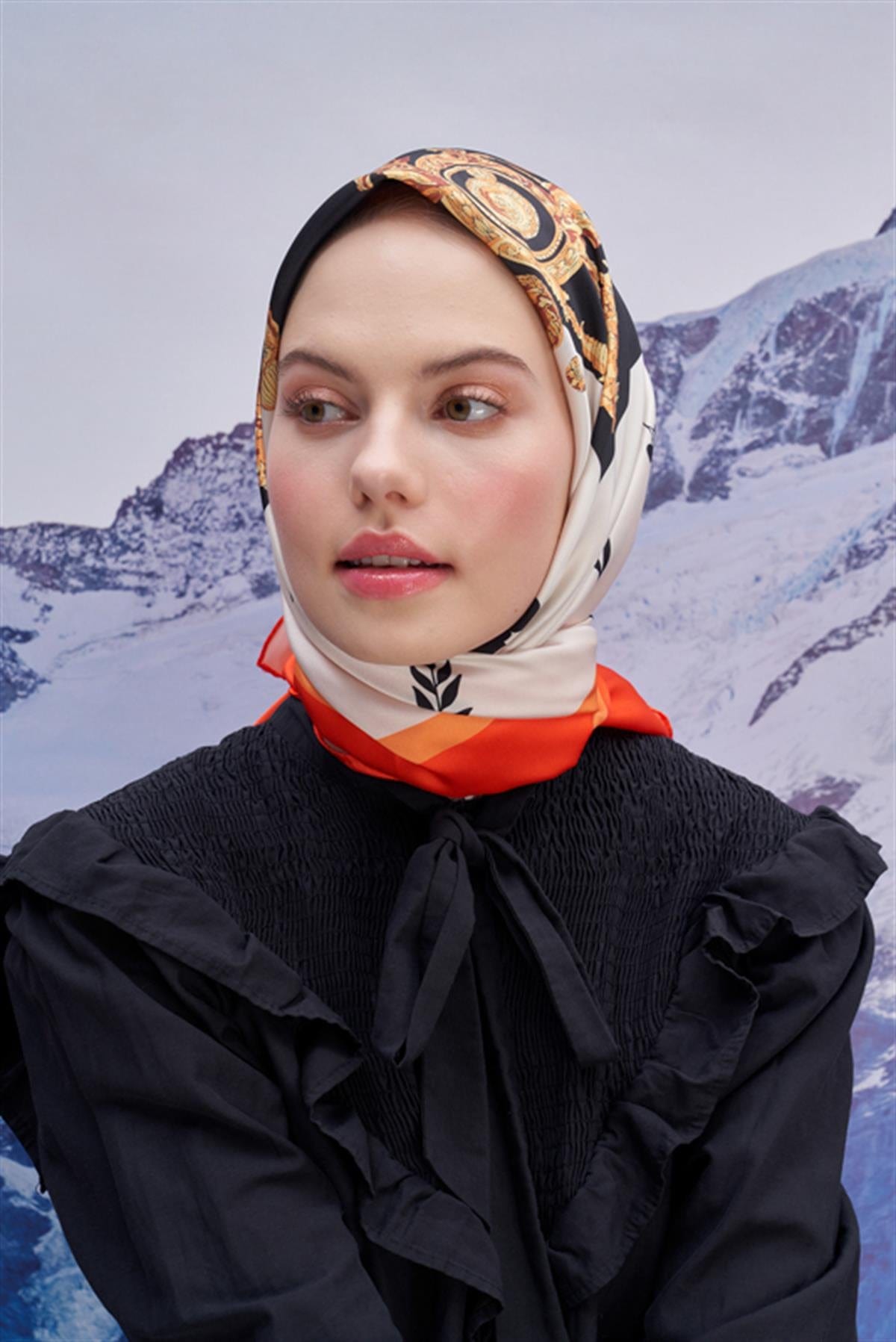 Italy Pattern Twill Square Scarf Orange