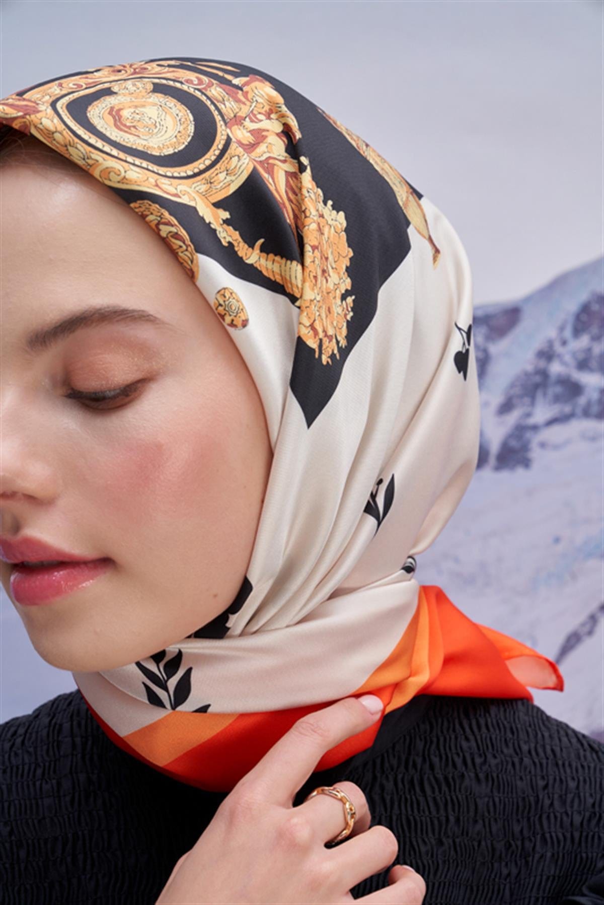 Italy Pattern Twill Square Scarf Orange