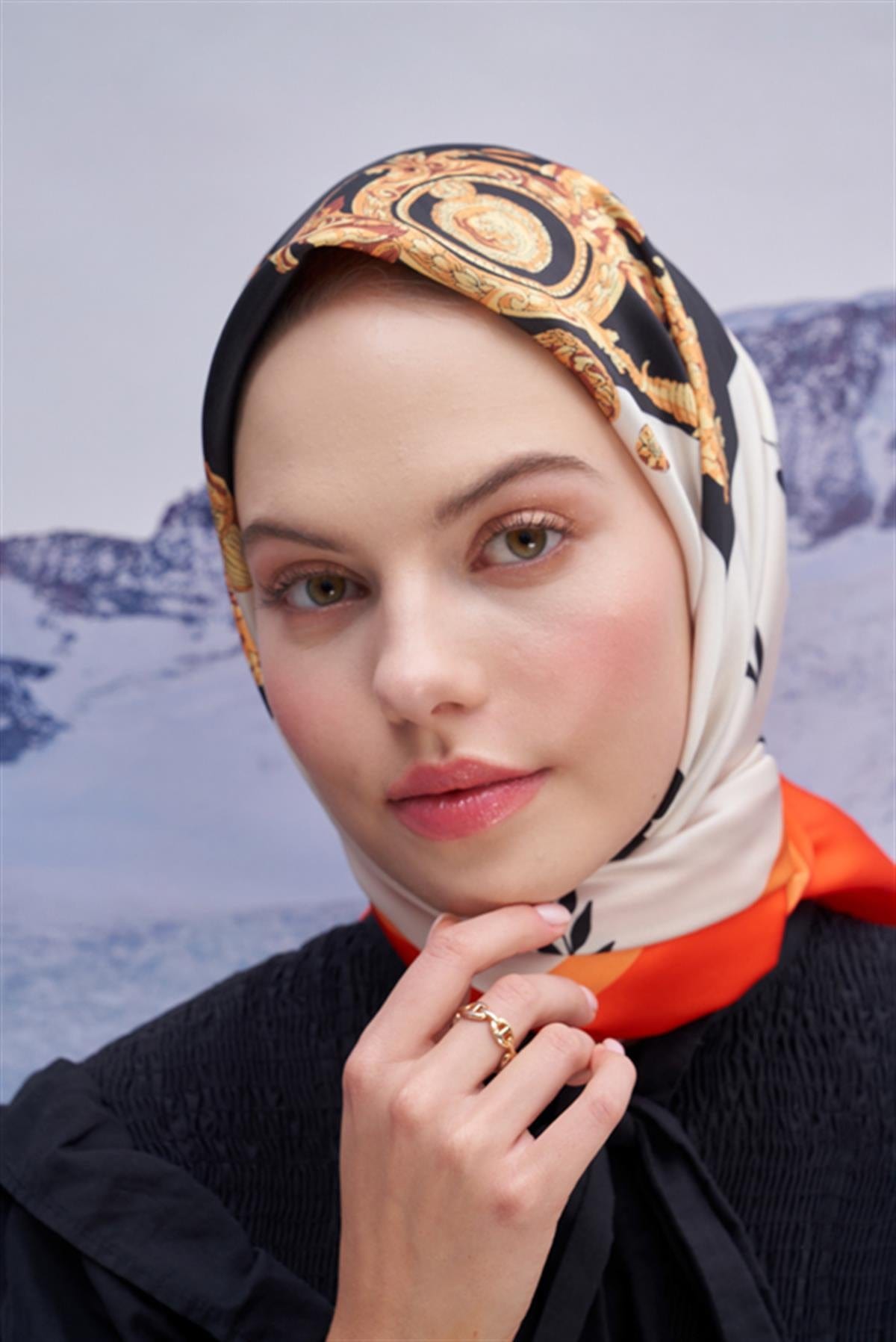 Italy Pattern Twill Square Scarf Orange