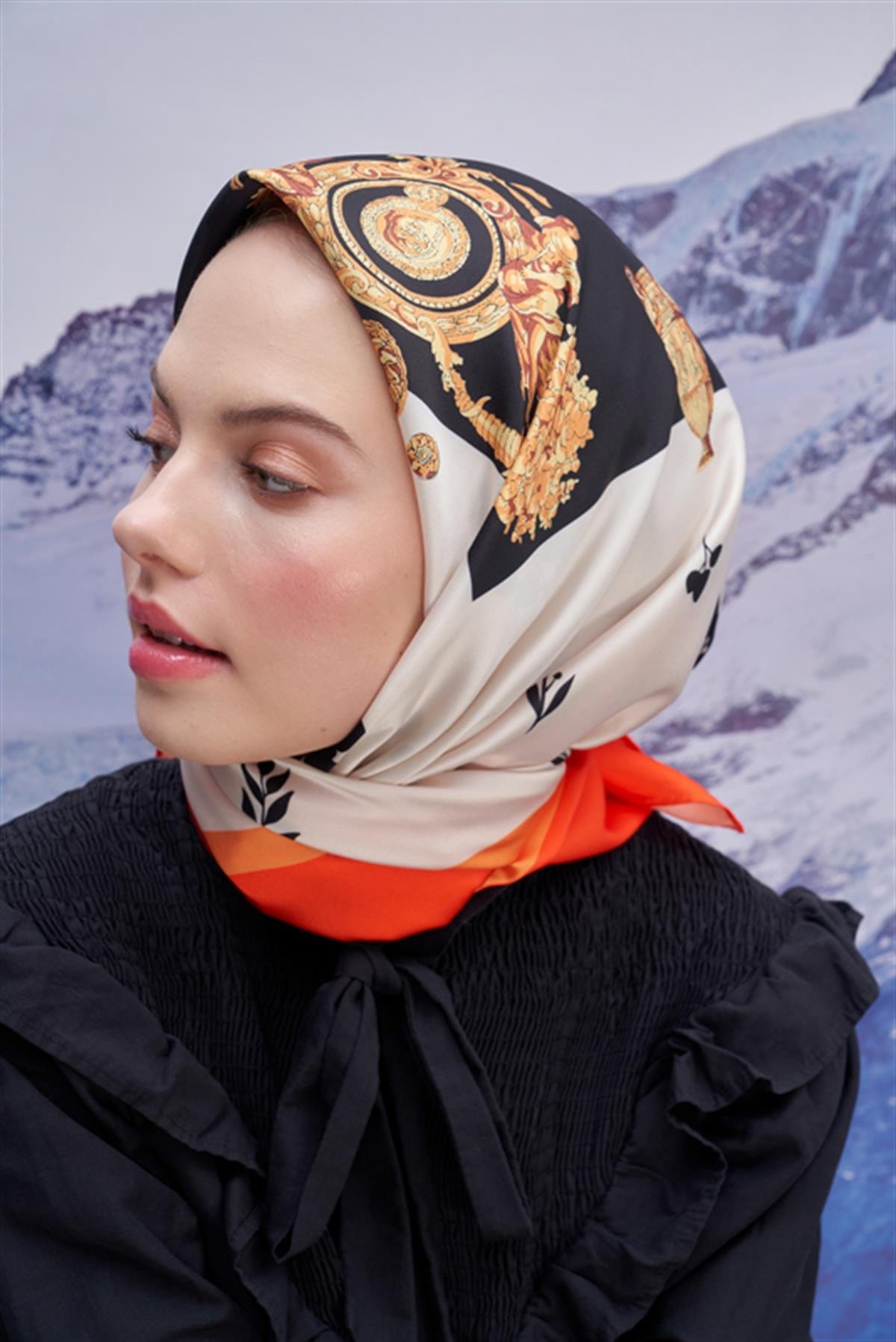 Italy Pattern Twill Square Scarf Orange