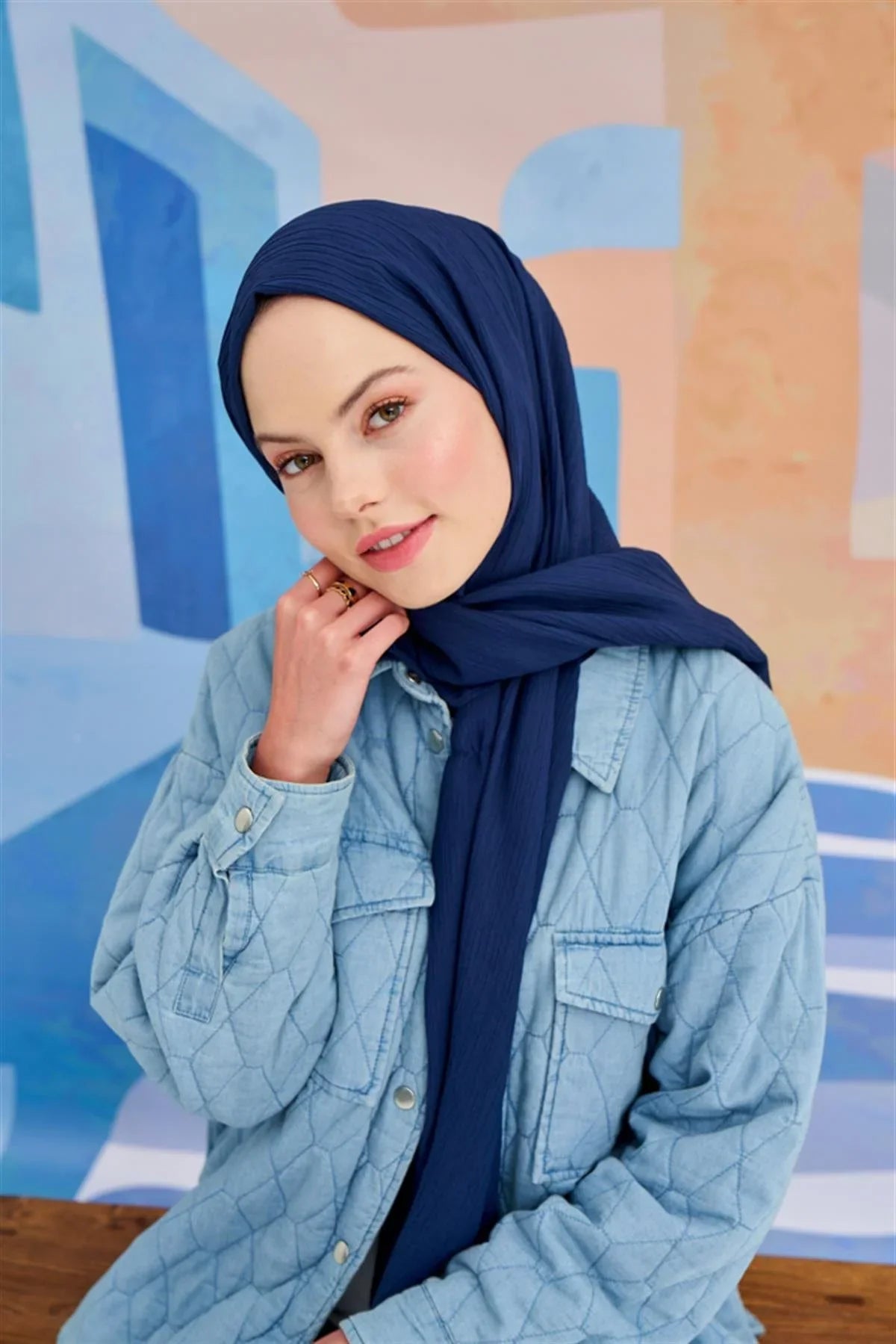 Lien Natural Weave Scarf Deep Blue