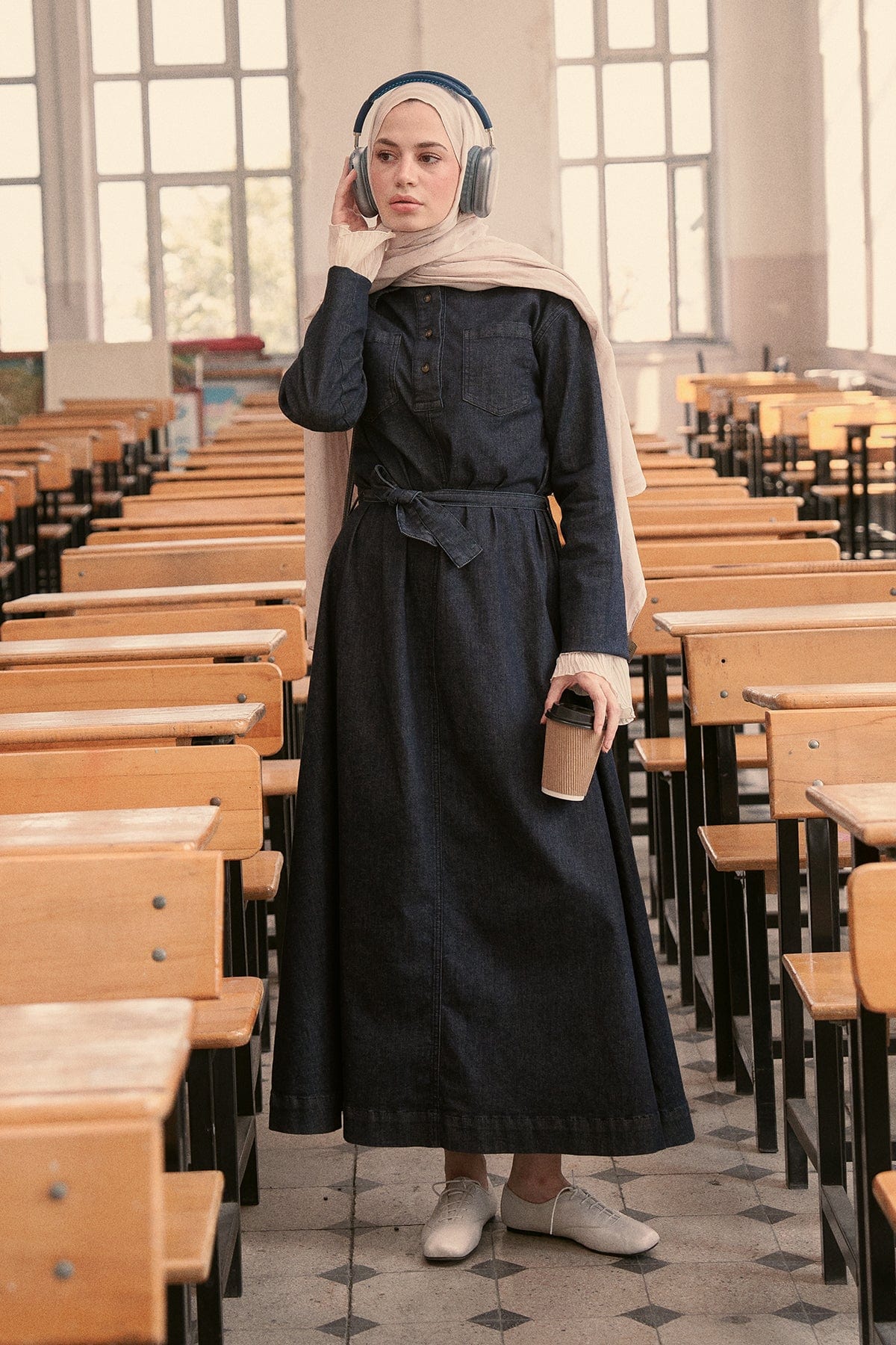 Liz Long Denim Dress Dark Blue