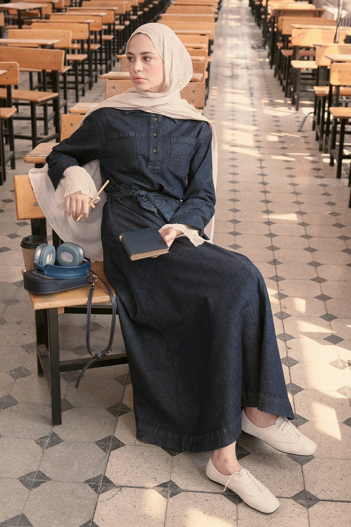 Liz Long Denim Dress Dark Blue