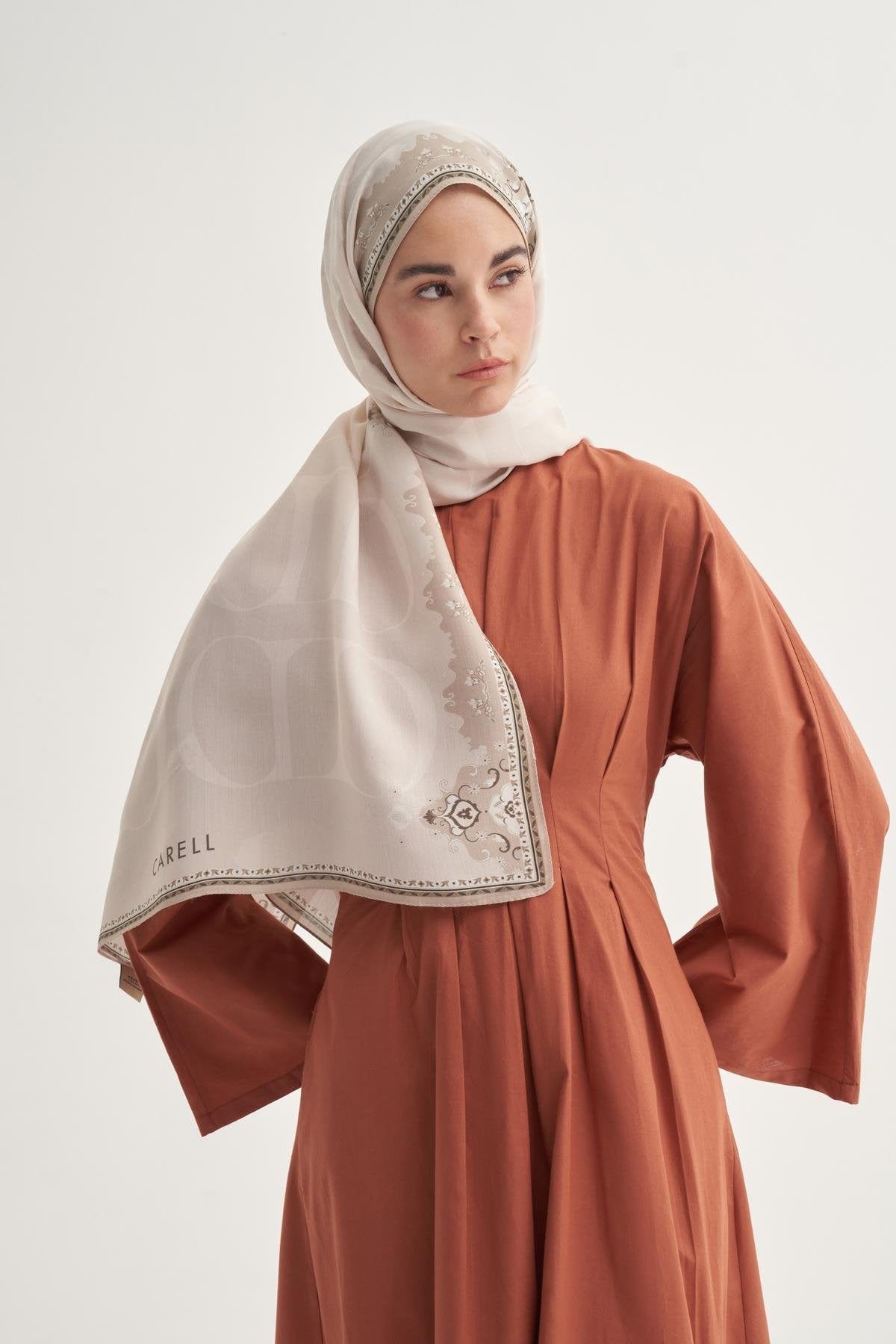Luxe Floral Monogram Viscose Scarf Beige