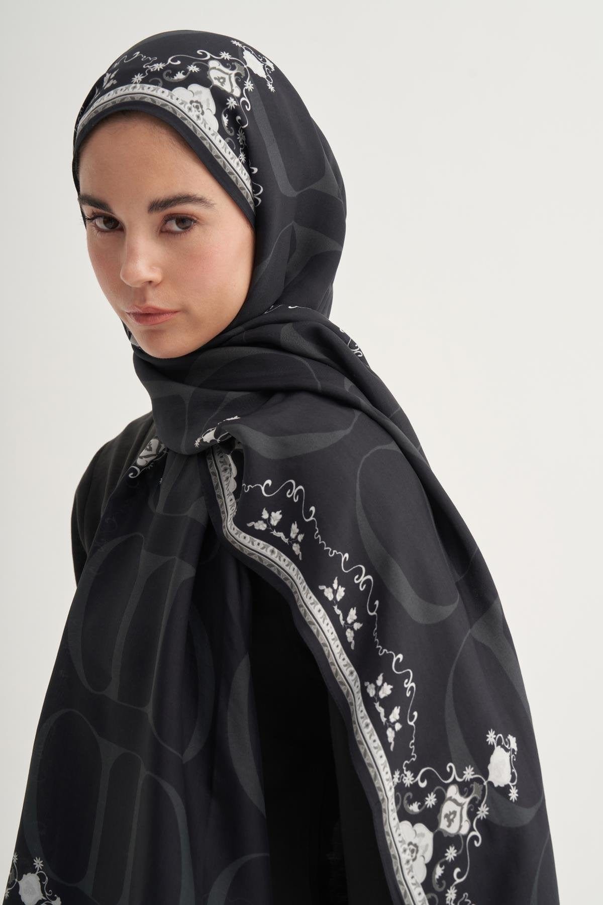 Luxe Flower Monogram Viscose Scarf Black