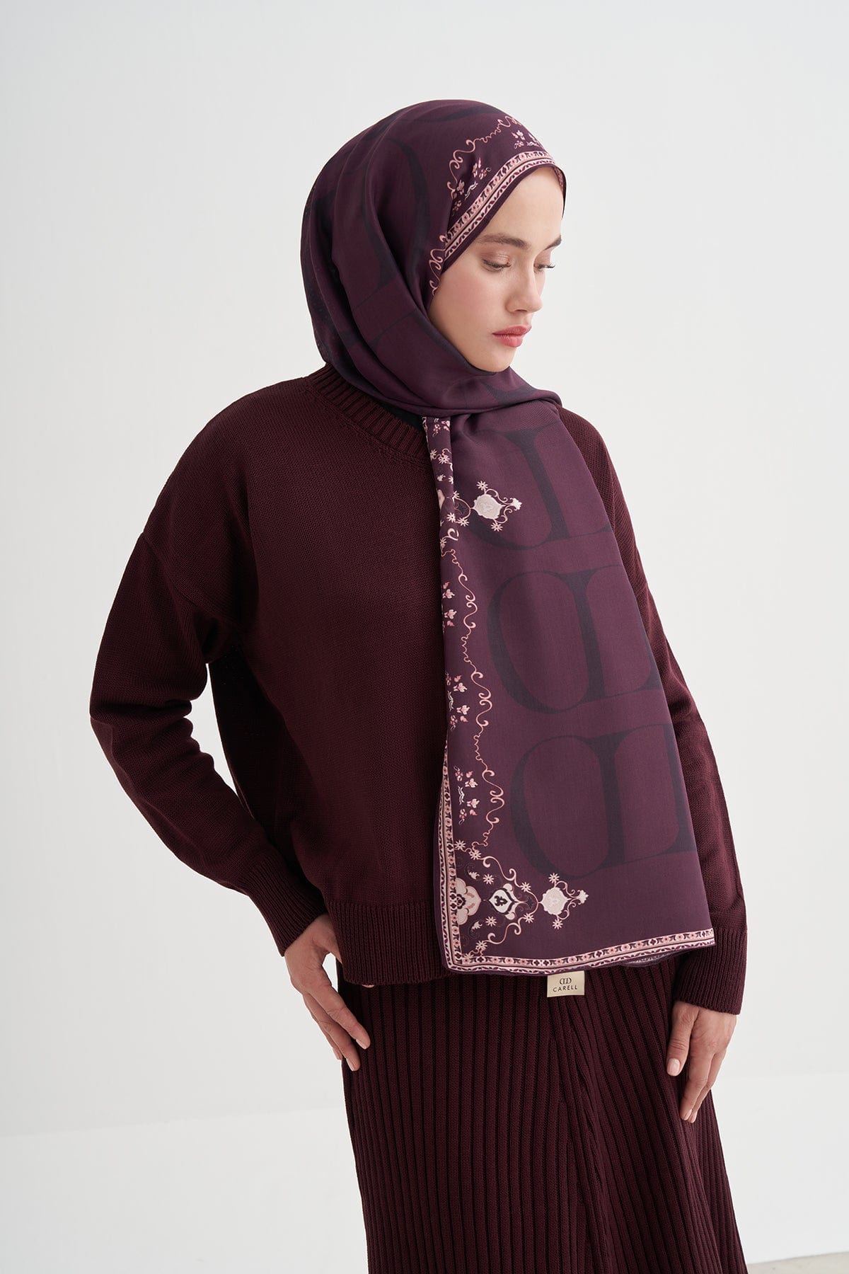 Luxe Monogram Viscose Scarf Damson