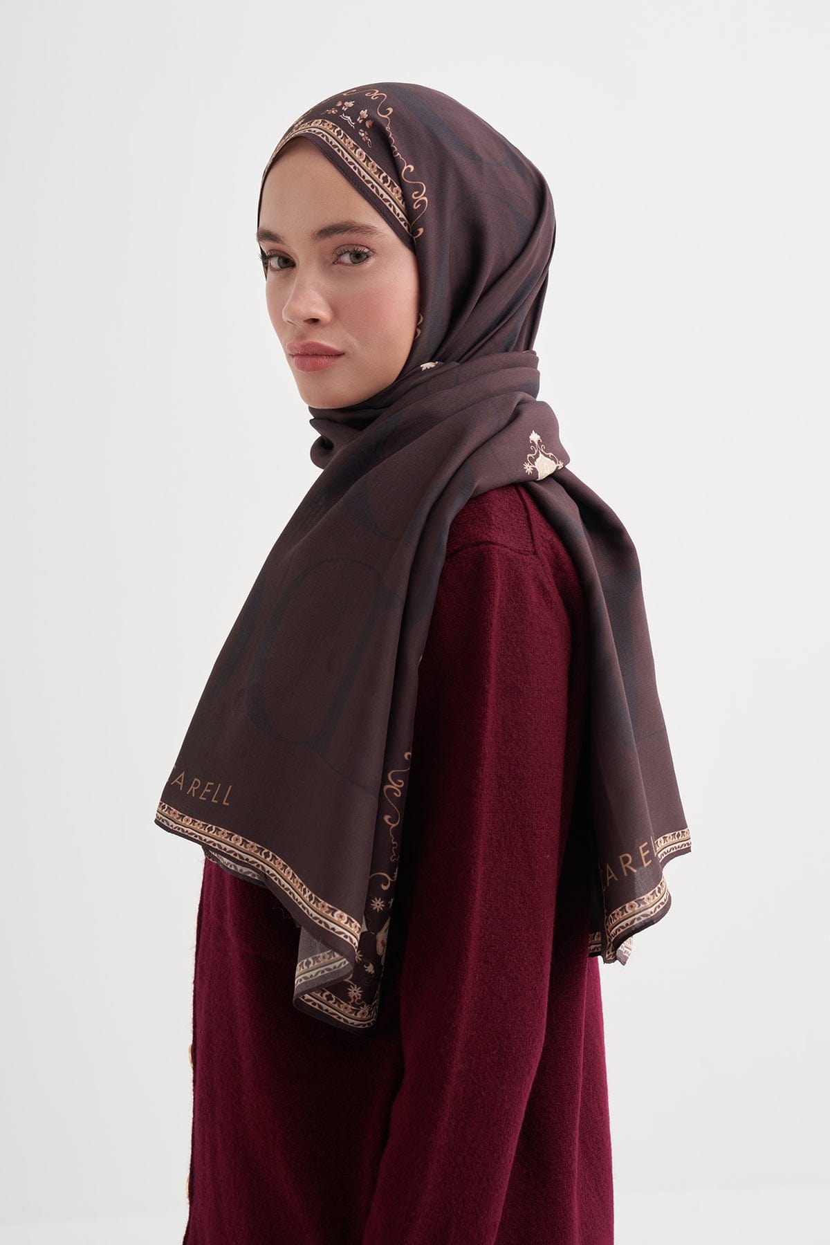 Luxe Monogram Viscose Scarf Dark Brown